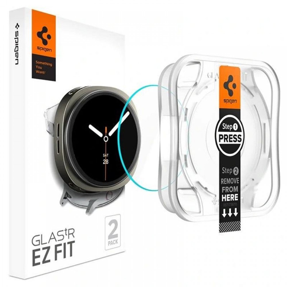 Apsauginis stiklas "Spigen Glas.Tr ”EZ-FIT” (2-vnt) su montavymo rėmeliu laikrodžiui Samsung Galaxy Watch 8 (44 MM)