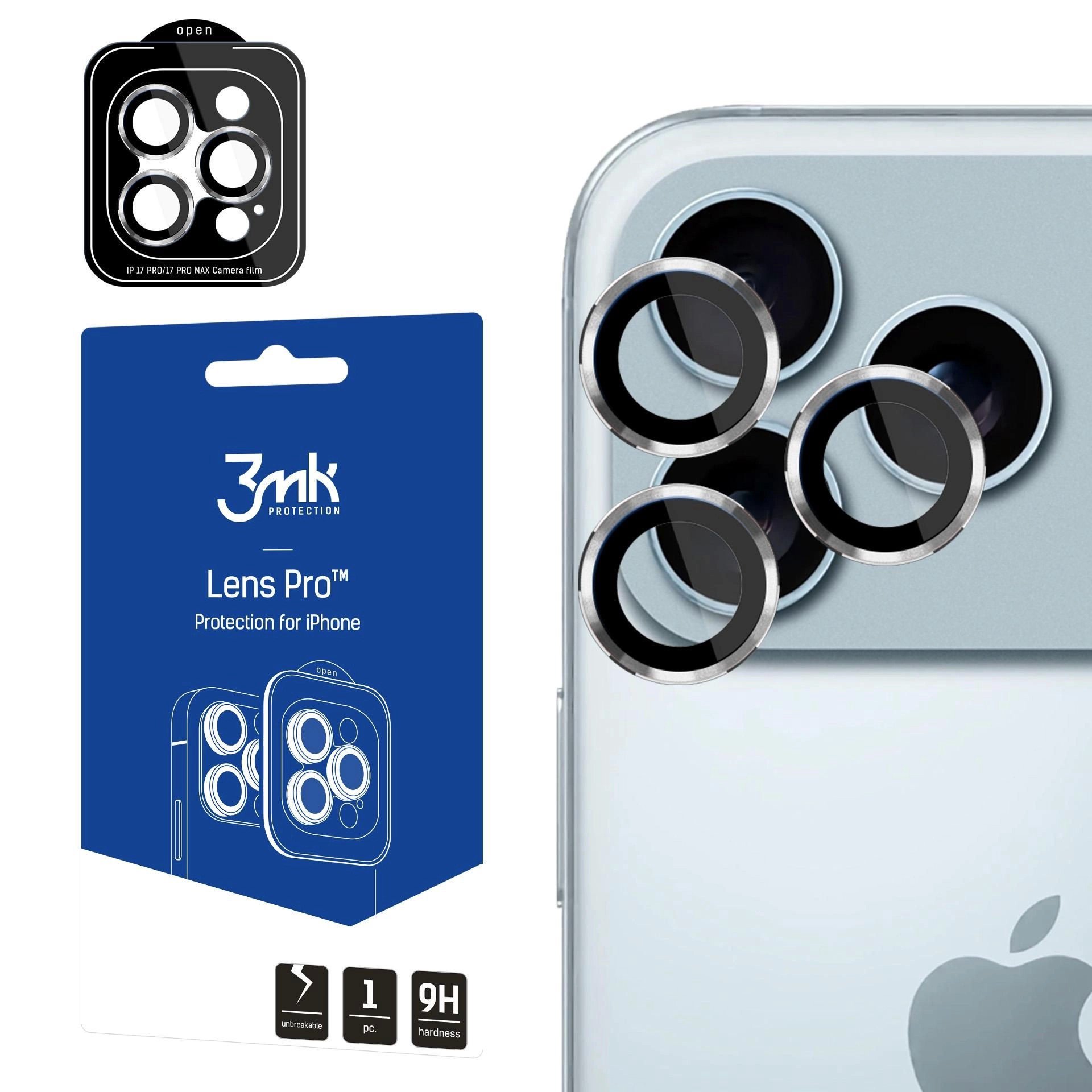 Apsauginis stikliukas kamerai 3mk Lens Pro Apple iPhone 17 Pro/17 Pro Max sidabrinis