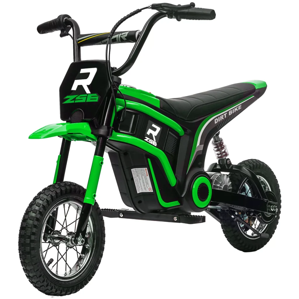 12V vaikiškas motociklas su garso signalu, šviesa, 8-16 km/val., 8-12 metų, žalias