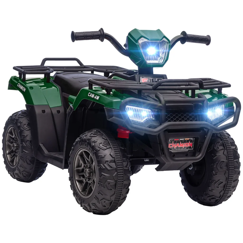 Elektrinis vaikiškas keturratis motociklas, su šviesos diodais ir muzika, skirtas vaikams nuo 3 metų, vaikiškas motociklas, juodas+žalias, 88 x 45 x 50 cm