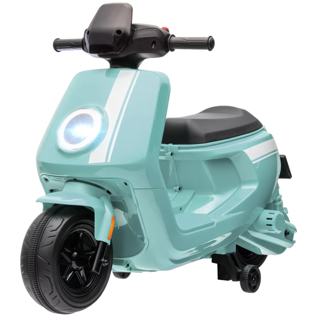 Vaikiškas elektrinis motociklas, 6V su žibintu, muzika, pirmyn ir atgal, mokomieji ratai, 1,5-3 km/h, 1,5-3 metų vaikams, žalias