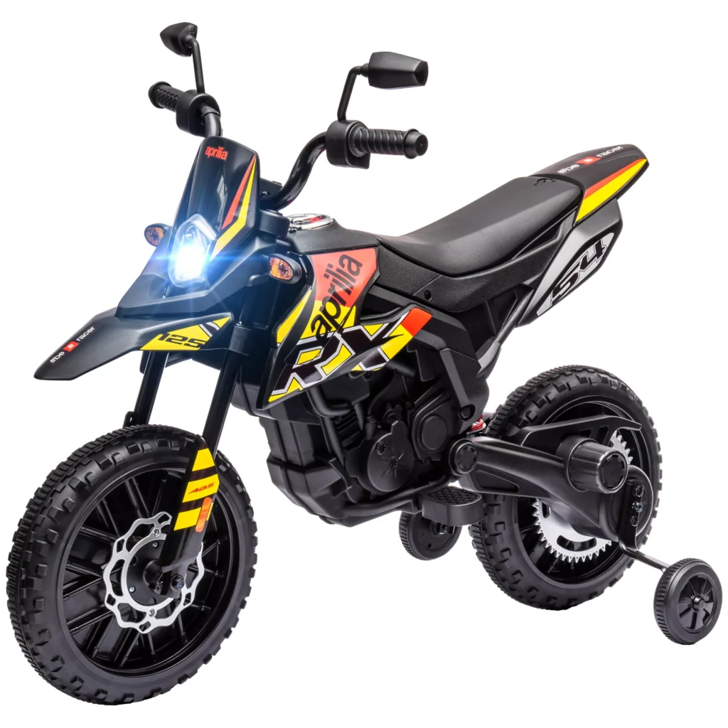 Vaikiškas Elektrinis Motociklas 12V | Su Muzika, 6 km/val., Nuimami Mokomieji Ratai, 12 colių Plastikinės Padangos, Skirtas 3-8 Metų Vaikams Iki 30 kg, Geltonas