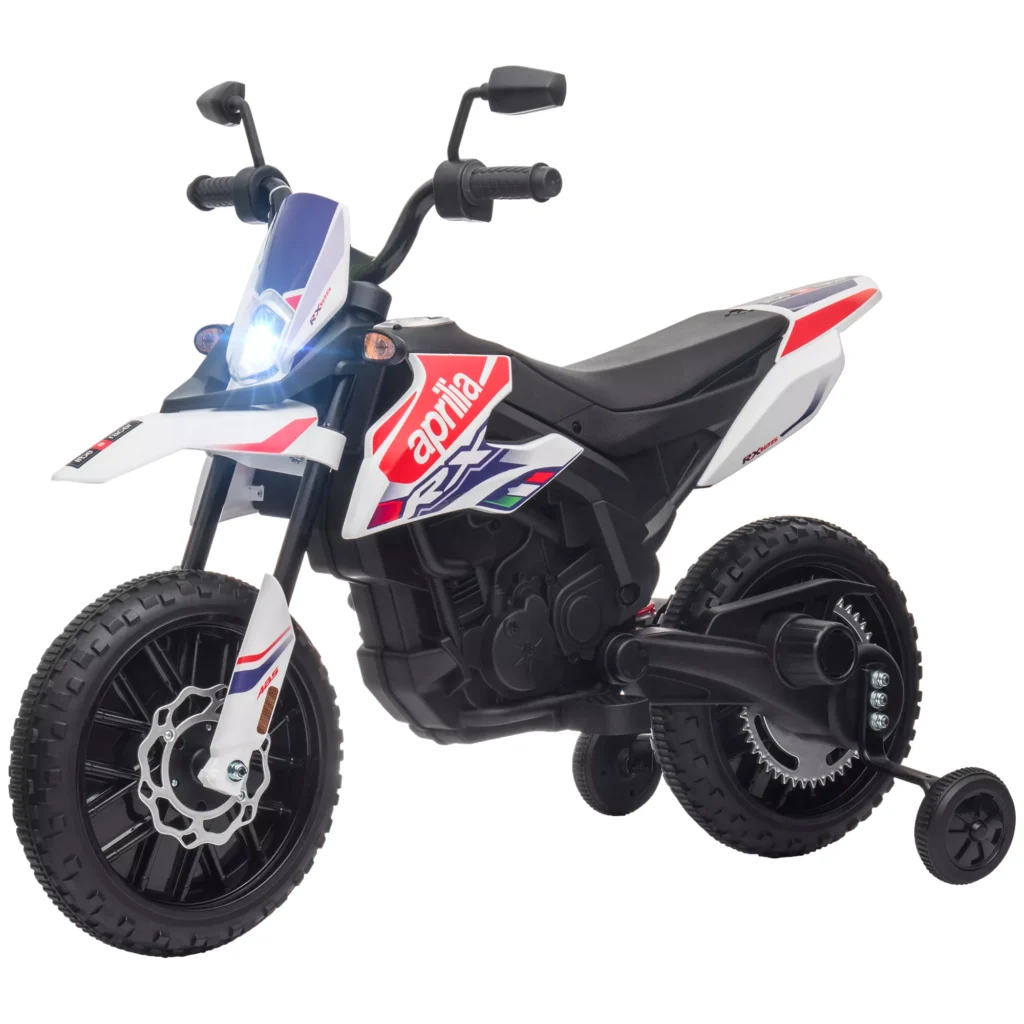 Vaikiškas Elektrinis Motociklas 12V | Su Muzika, 6 km/val., Nuimami Mokomieji Ratai, 12 colių Plastikinės Padangos, Skirtas 3-8 Metų Vaikams Iki 30 kg, Baltas