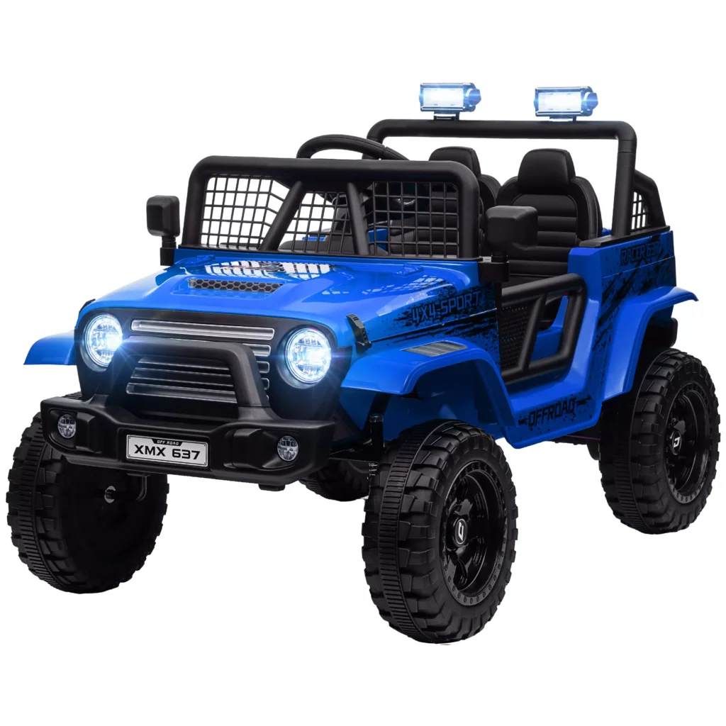 Elektrinis vaikiškas automobilis, 12 V 3-5 km/val. visureigis su muzikine jungtimi, 2.4G nuotolinio valdymo pulteliu, žibintais, garso signalu, 3-6 metų vaikams, mėlyna