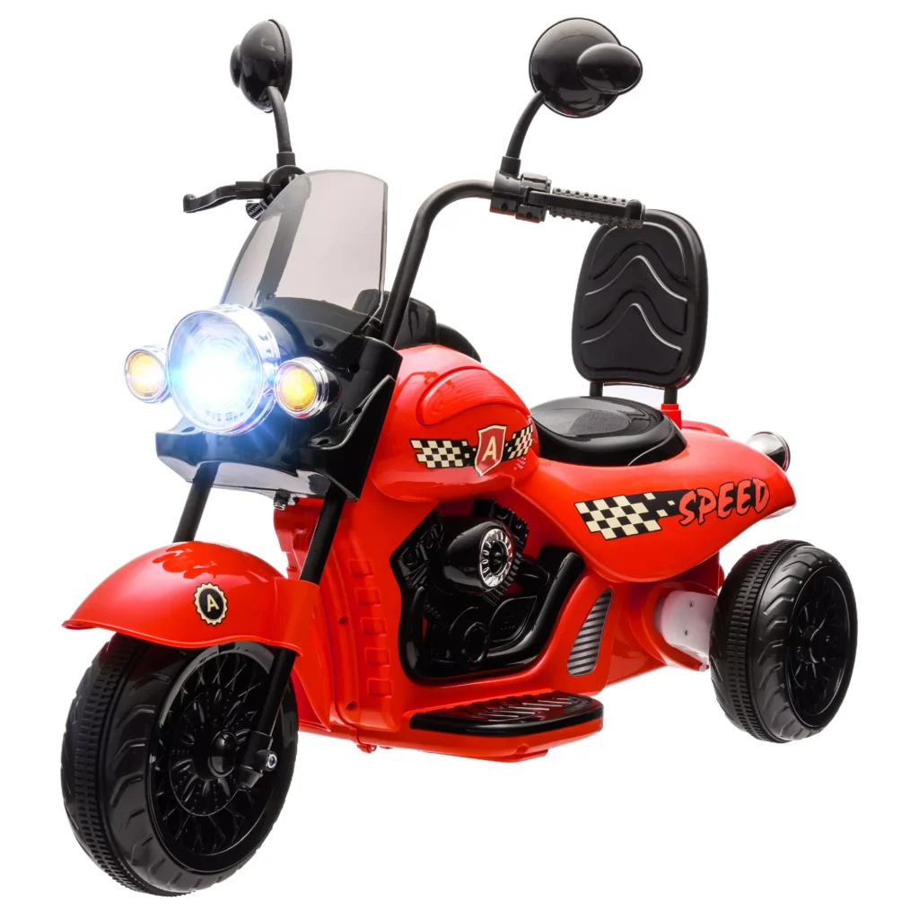 Vaikiškas elektrinis motociklas, 6V su muzika, LED žibintu, 3-5 km/h, 3-6 metų vaikams, raudona
