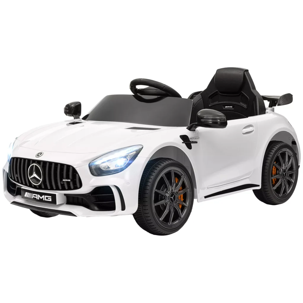 Vaikiškas elektrinis automobilis 12 V su 2.4G nuotolinio valdymo pulteliu, USB, MP3, žibintais, atbulinės eigos funkcija, 3-5 km/h, 3-6 metų vaikams, baltas