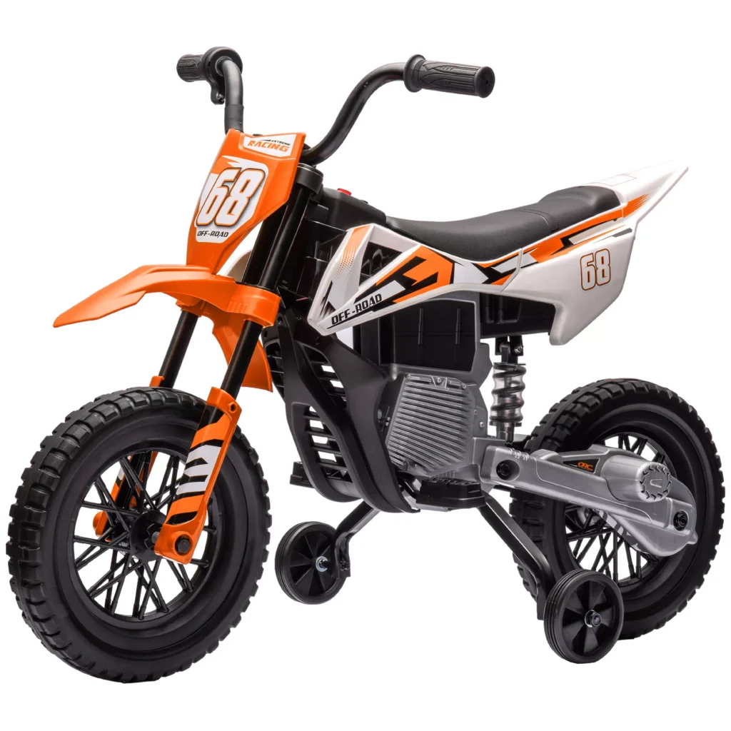 Vaikiškas elektrinis motociklas, 12V su muzika, nuimamais mokomaisiais ratais, 2,4-5 km/val., skirtas 3-6 metų vaikams