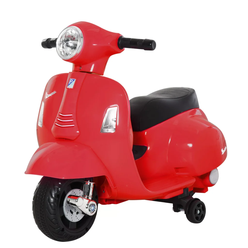 VESPA Vaikiškas elektrinis motociklas 18-36 mėn. 3 km/val. LED šviesa, Garsas PP plastikas- Raudona 66,5 x 38 x 52 cm
