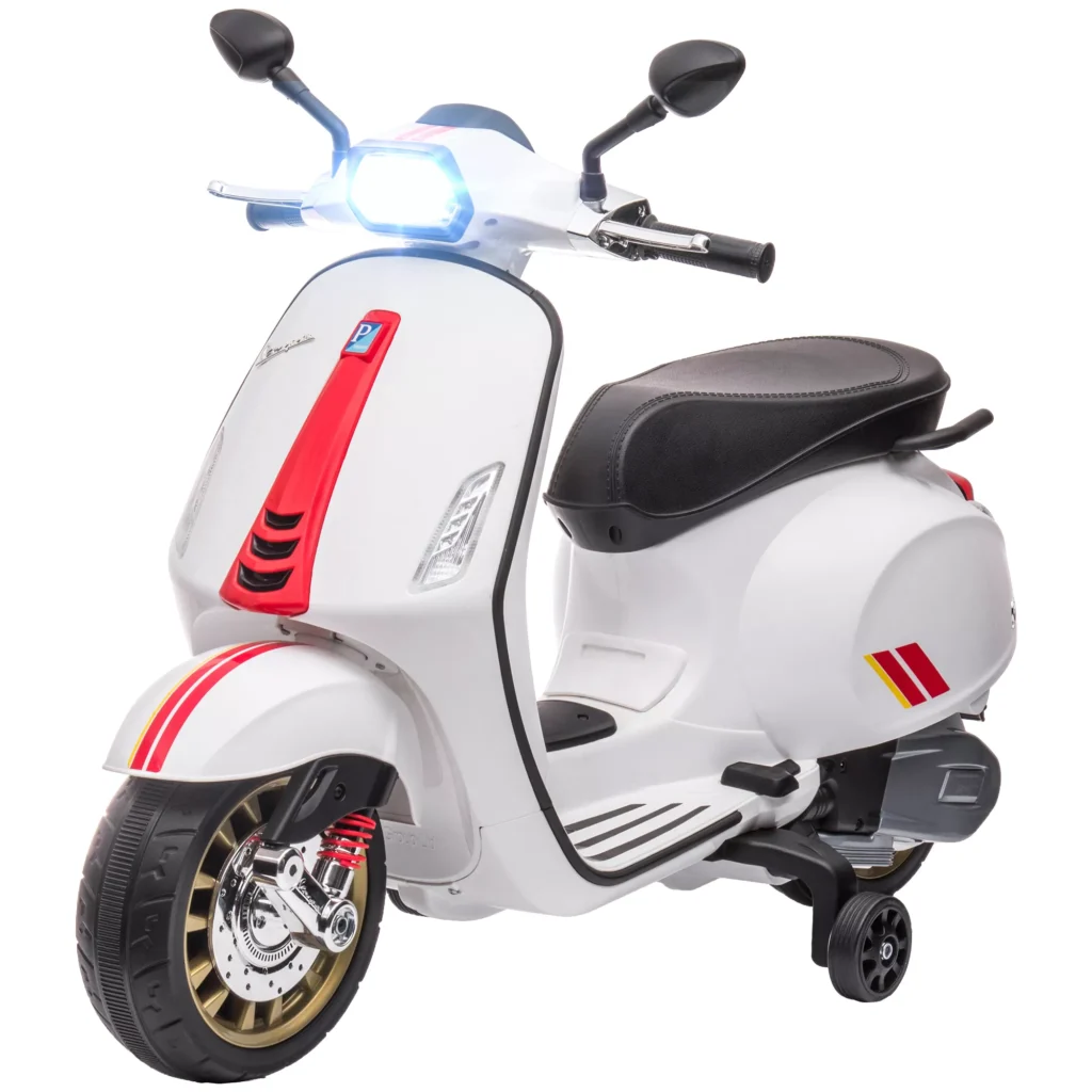 Vaikiškas motociklas, 6V su MP3, USB, FM radiju, LED žibintais, su mokomaisiais ratais, 3 km/h, skirtas 3-6 metų vaikams, balta