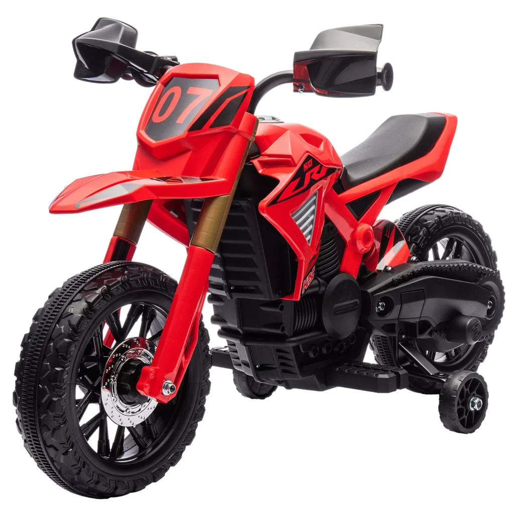 Vaikiškas elektrinis motociklas, 6 V su garso signalu ir užvedimo garsu, 3 km/h, skirtas 3-8 metų vaikams, raudonas