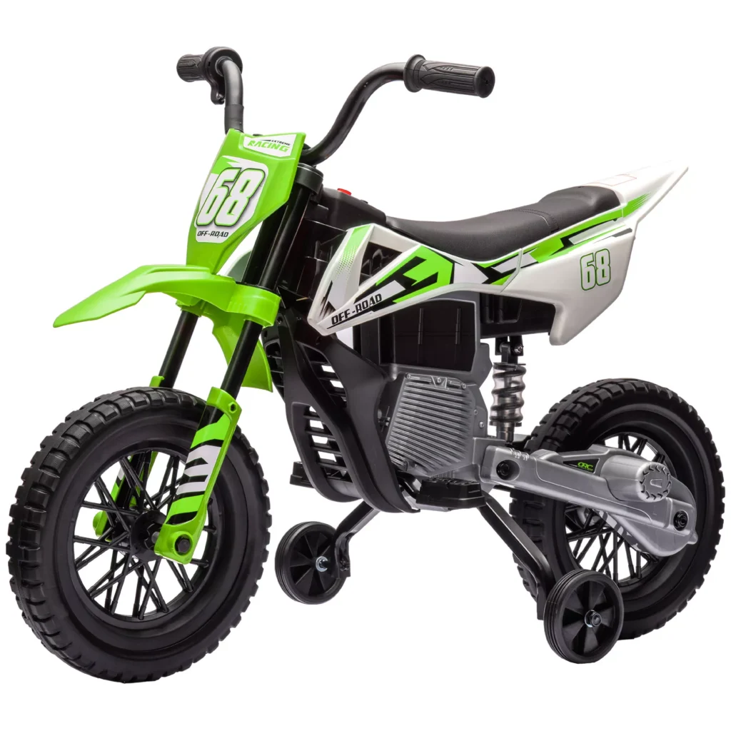Vaikiškas elektrinis motociklas, 12V su muzika, nuimamais mokomaisiais ratais, 2,4-5 km/val., skirtas 3-6 metų vaikams