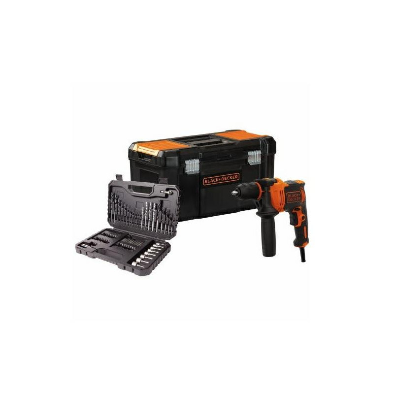 BEH710KA80-QS BLACK+DECKER KĖDINIS gręžtuvas 710W+ PRIEDAI 80 ELEMENTŲ. DĖŽUTĖ