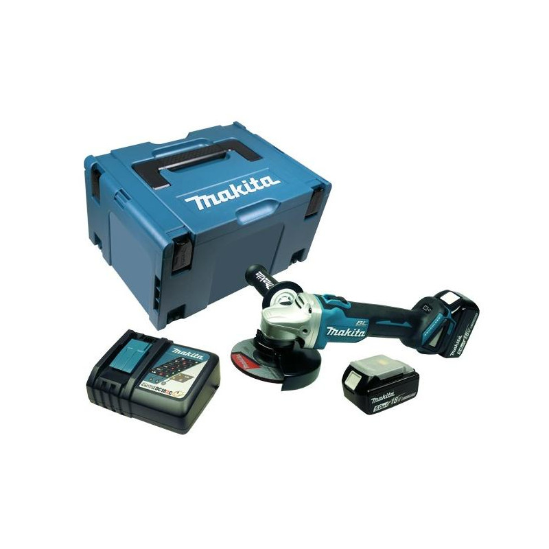 MAKITA 18 V 125 mm 2 x 5,0 Ah LI-ION bešepetėlinis kampinis šlifuoklis MAKPAC DGA506RTJ
