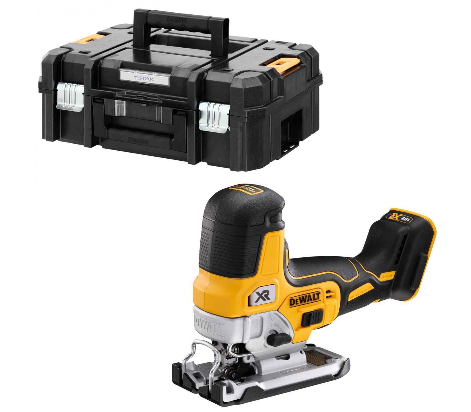 Dewalt akumuliatorinis siaurapjūklis DCS335NT, 18 V + lagaminas (be akumuliatoriaus ir įkroviklio)