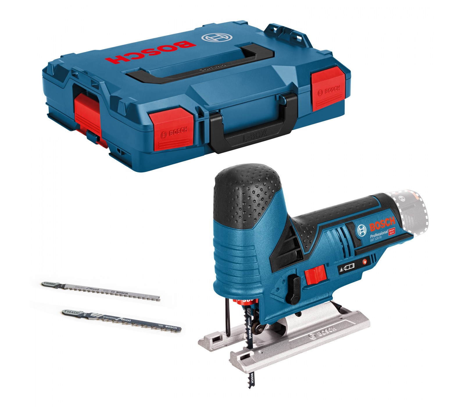 Akumuliatorinis siaurapjūklis Bosch GST 12V-70, 12 V + lagaminas (be akumuliatoriaus ir įkroviklio)