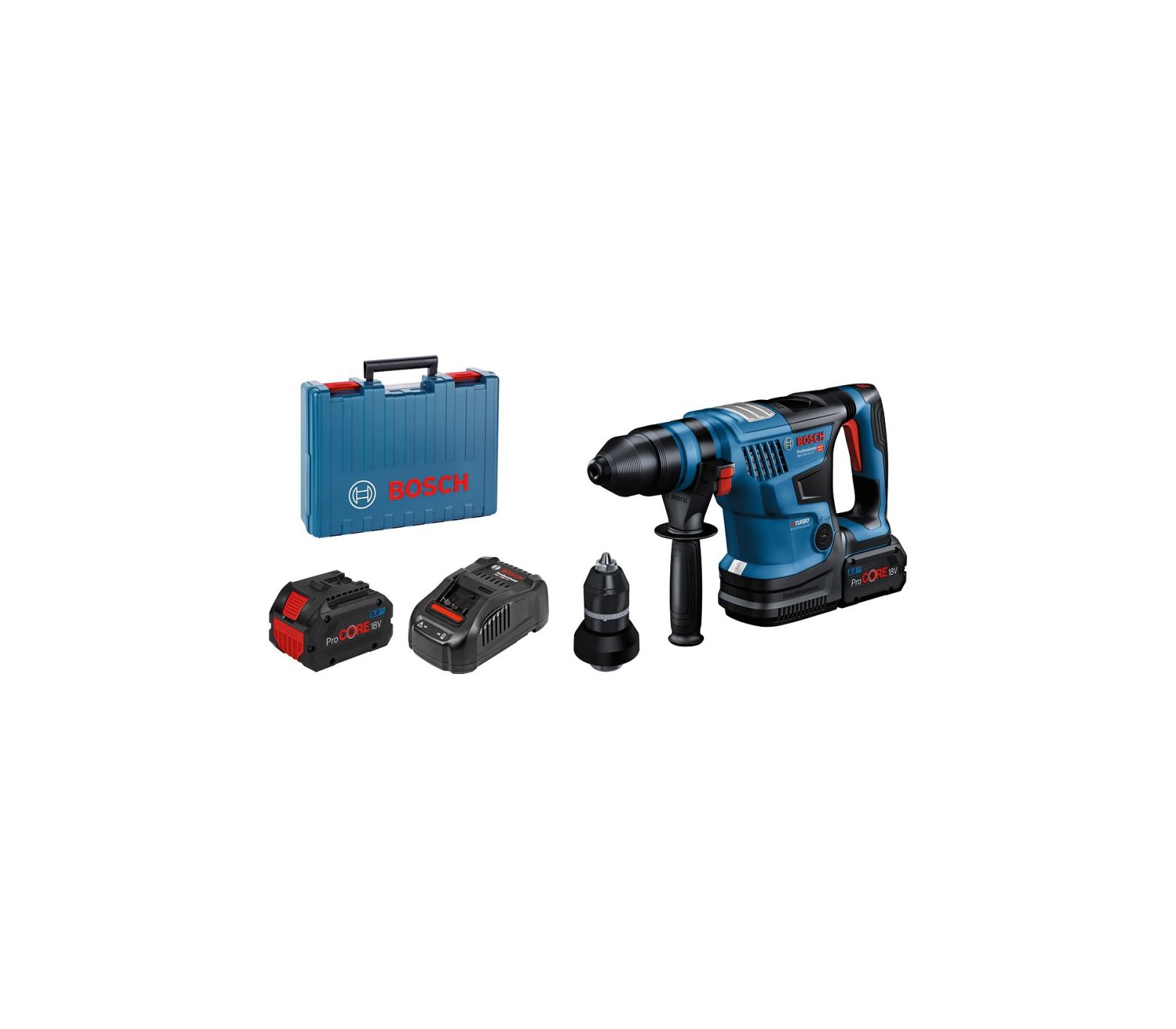 Akumuliatorinio perforatoriaus Bosch GBH 18V-34 CF Biturbo rinkinys, SDS plus, 5,8 J, 18 V, 2 x 8 Ah, įkroviklis + lagaminas