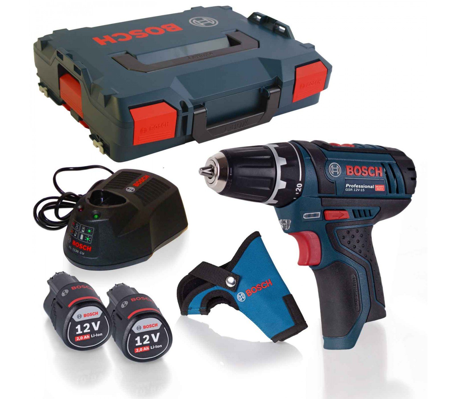 Akumuliatorinio suktuvo Bosch GSR 12V-15 rinkinys, 12 V, 2 x 2 Ah, įkroviklis + lagaminas