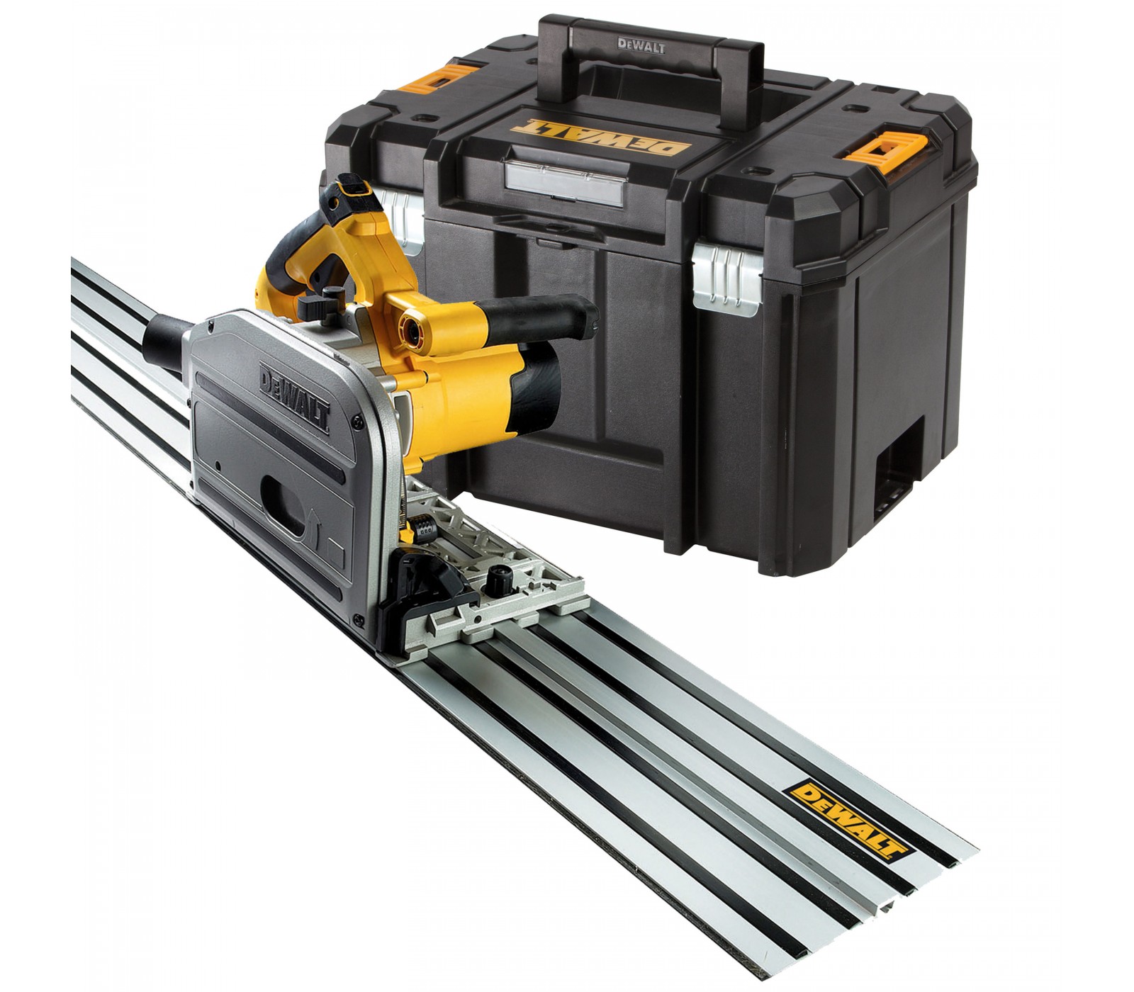 Dewalt elektrinis įleidžiamas pjūklas (DWS520KTR-QS), 165 mm, 1300 W + kreipiančioji liniuotė (DWS5022), 1,5 m