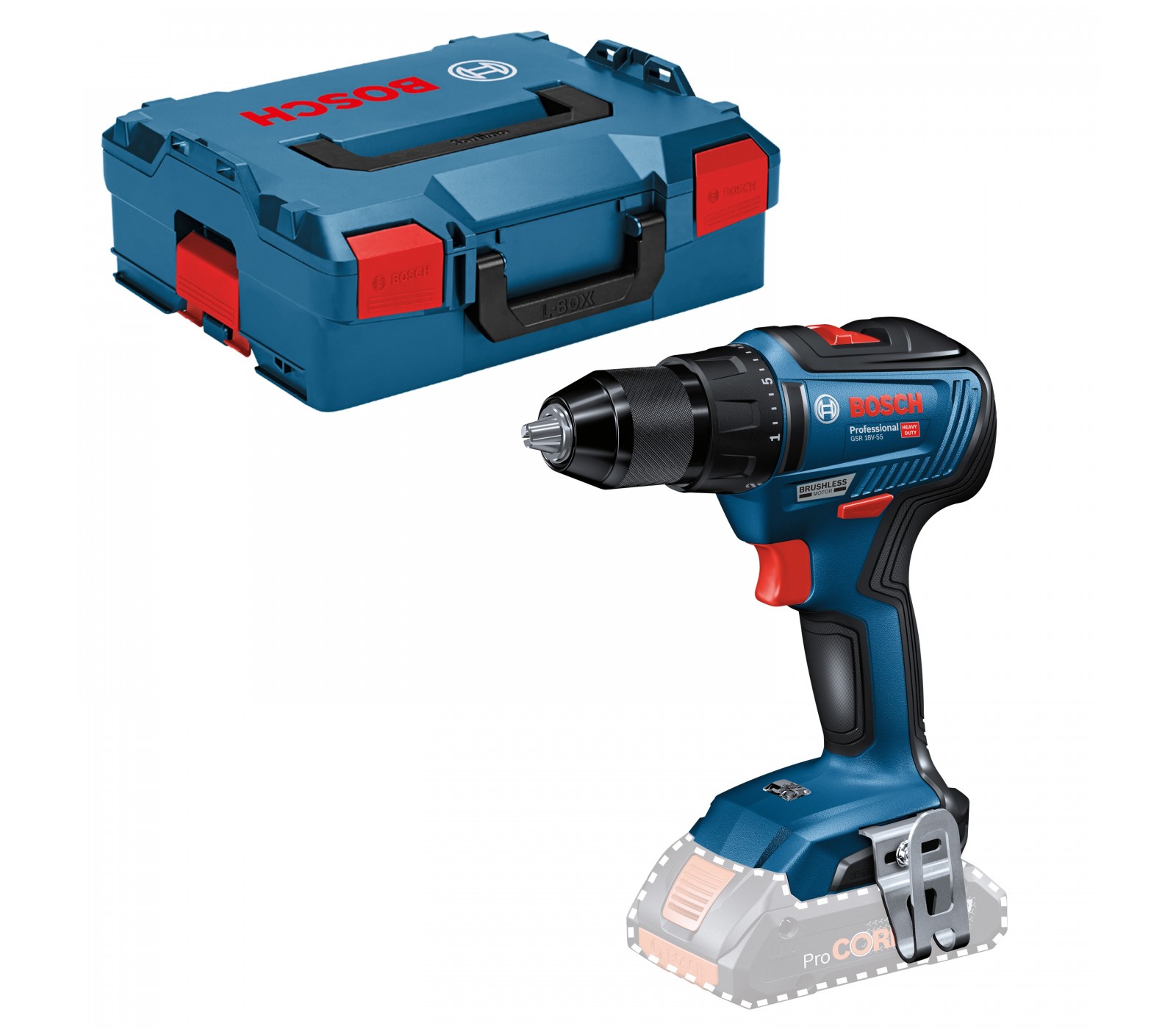 Akumuliatorinis suktuvas Bosch GSR 18V-55, 18 V + lagaminas (be akumuliatoriaus ir įkroviklio)