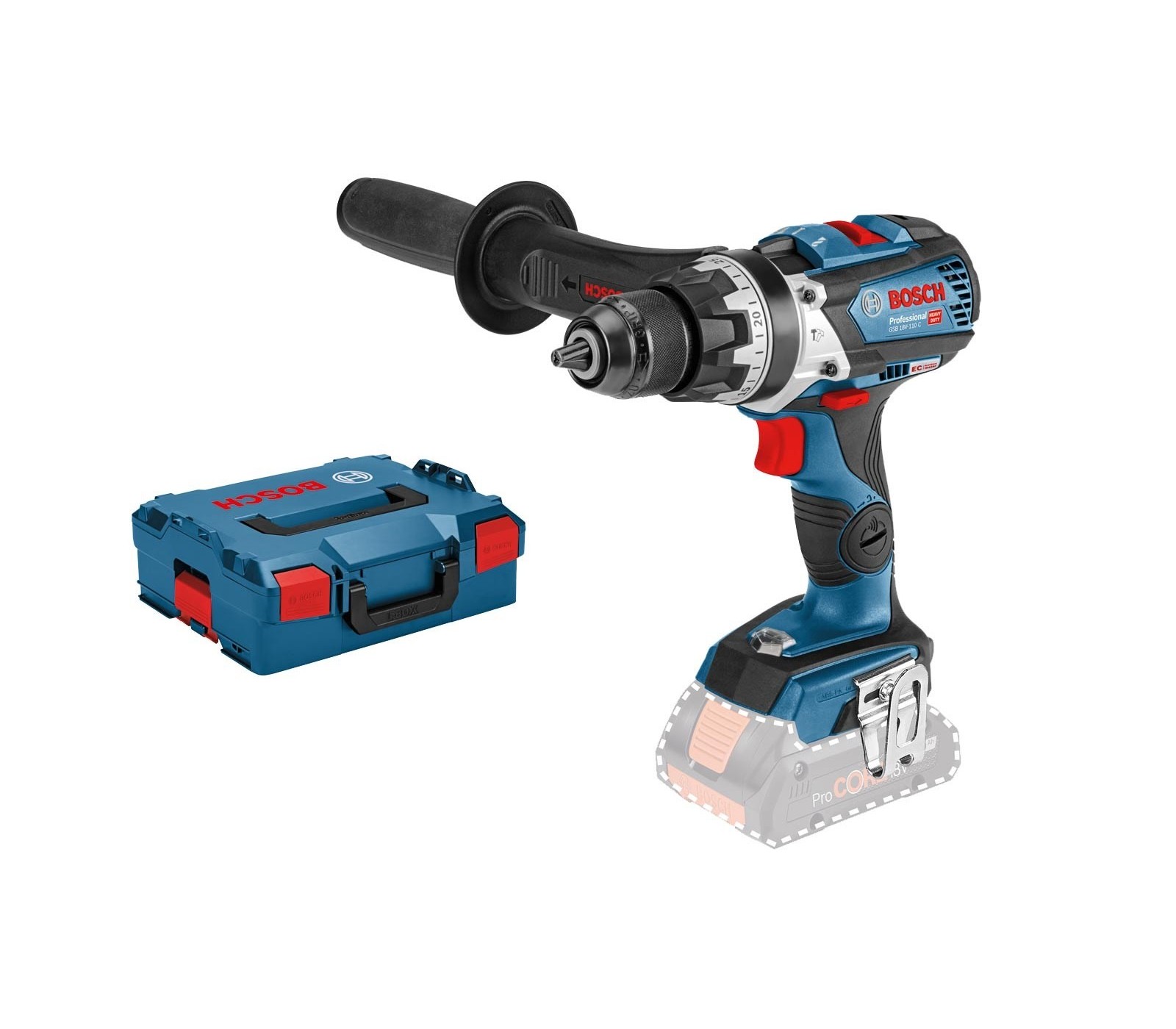 Akumuliatorinis smūginis suktuvas Bosch GSB 18V-110 C + lagaminas (be akumuliatoriaus ir įkroviklio)