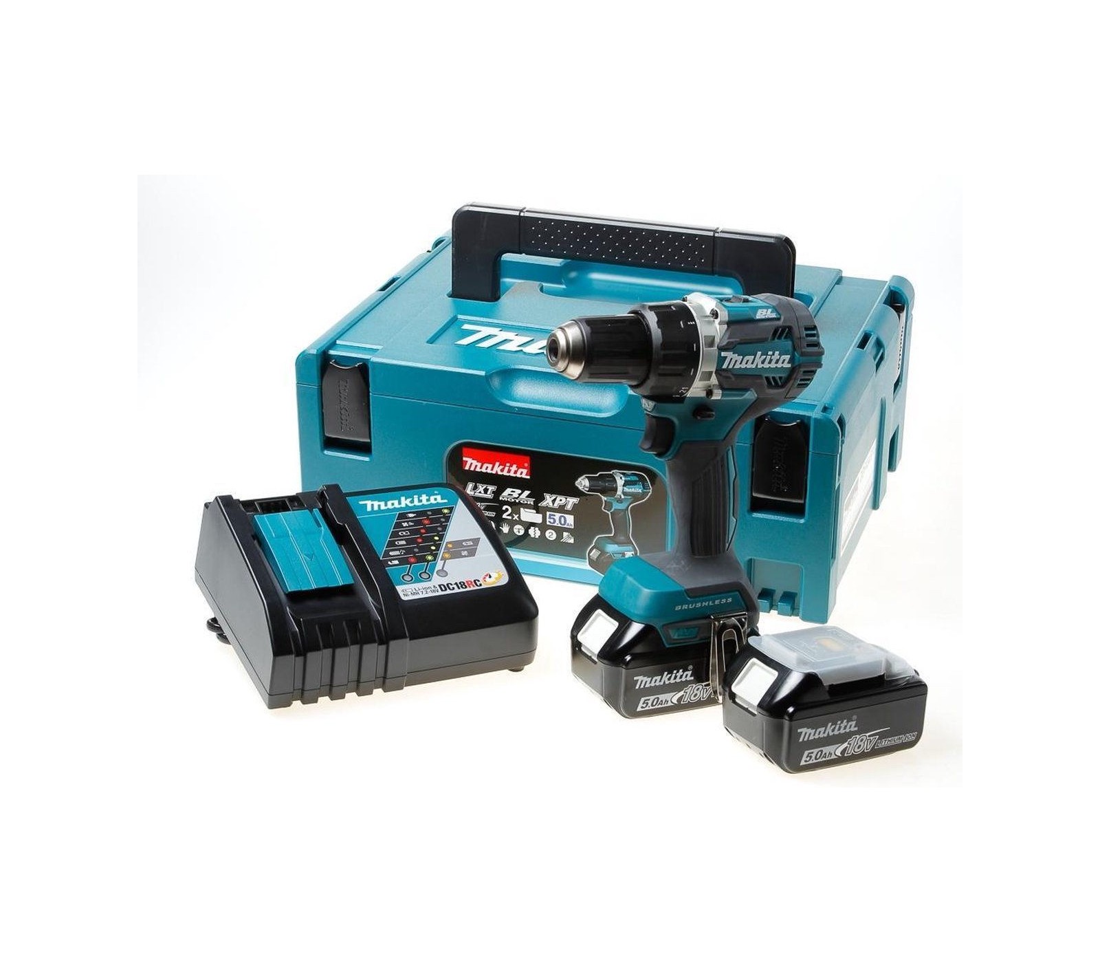 Akumuliatorinio gręžtuvo Makita DDF484RTJ rinkinys, 18 V, 2 x 5 Ah, įkroviklis + lagaminas