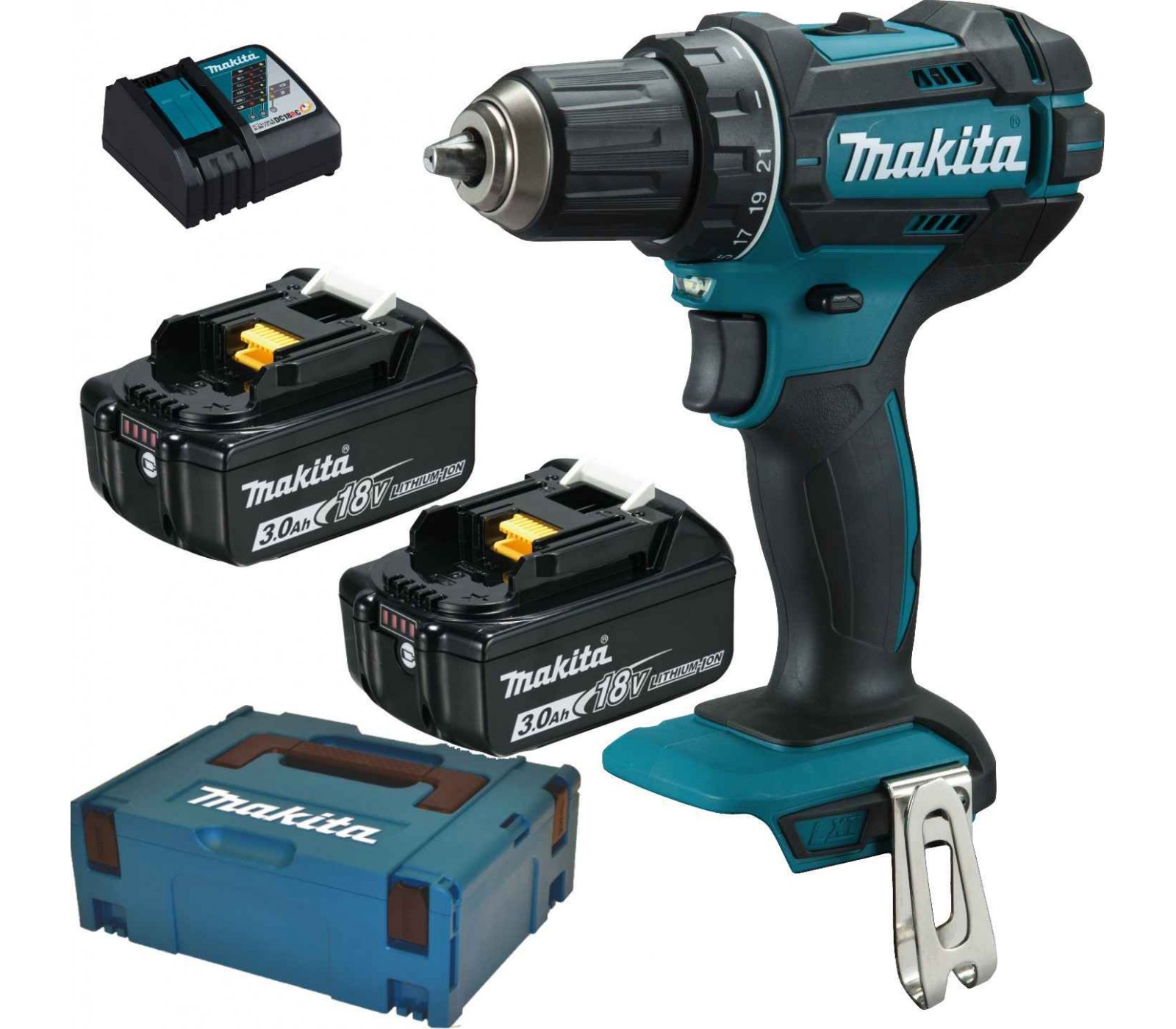 Akumuliatorinio suktuvo Makita DDF482RFJ rinkinys, 18 V, 2 x 3 Ah, įkroviklis + lagaminas