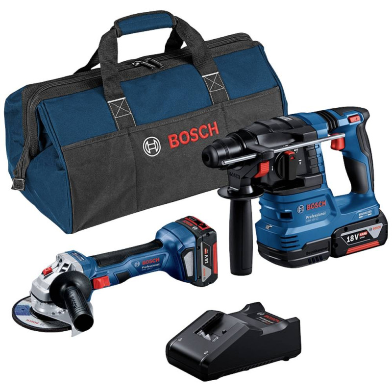 Bosch akumuliatorinių įrankių rinkinys: GWS 18V-7 + GBH 18V-22 + 2 x 4.0 Ah + GAL 18V-40
