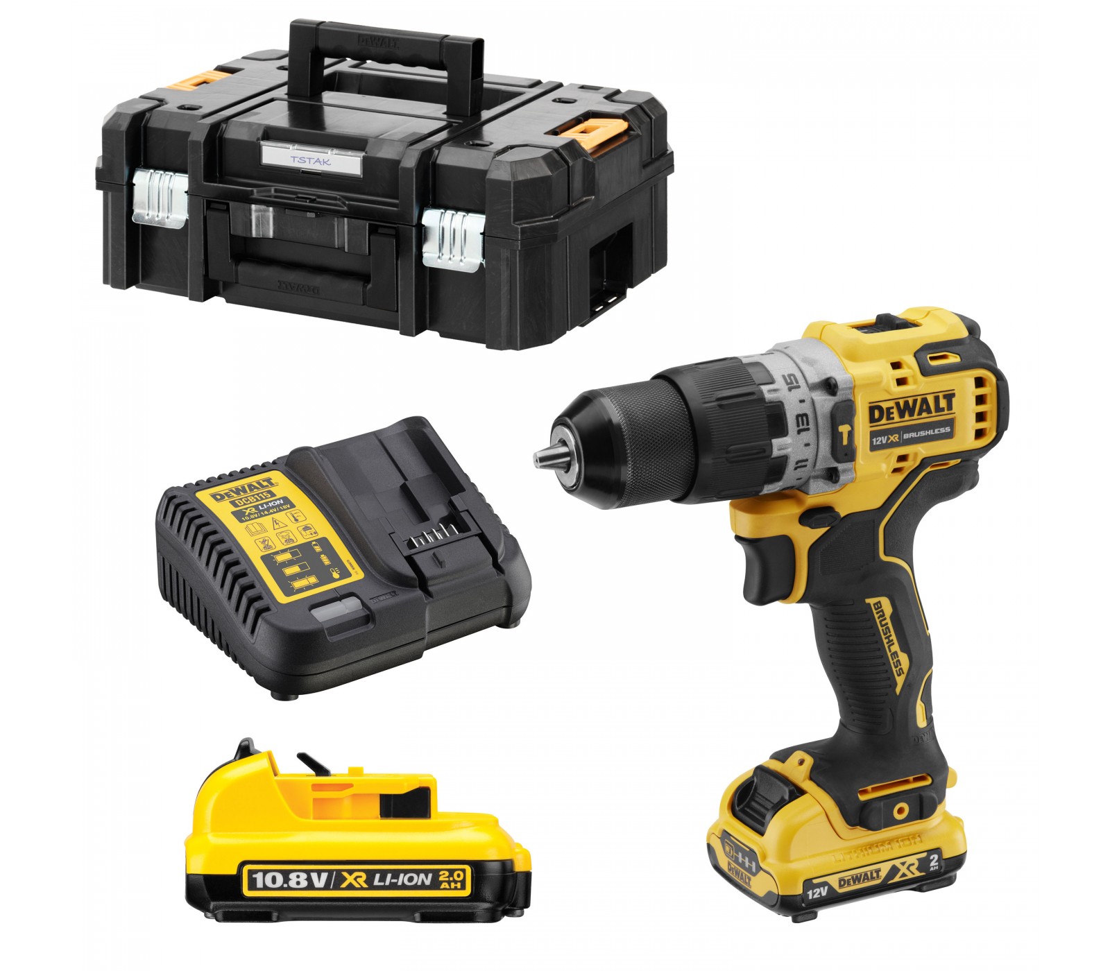 Dewalt akumuliatorinio smūginio suktuvo rinkinys (DCD706D2-QW), 12 V, 2 x 2 Ah, įkroviklis + lagaminas