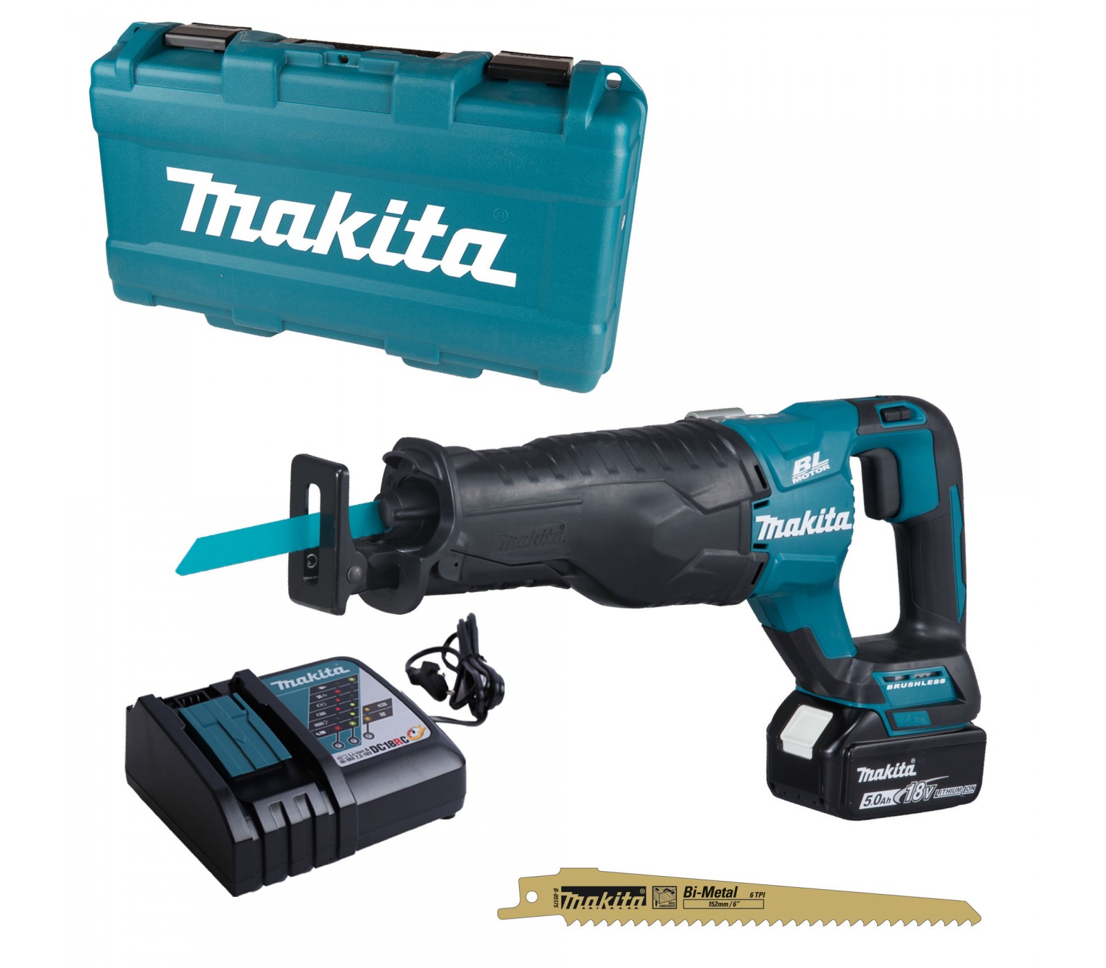 Akumuliatorinis tiesinis pjūklas Makita DJR187RTE, 18 V, 1 x 5 Ah, įkroviklis + lagaminas