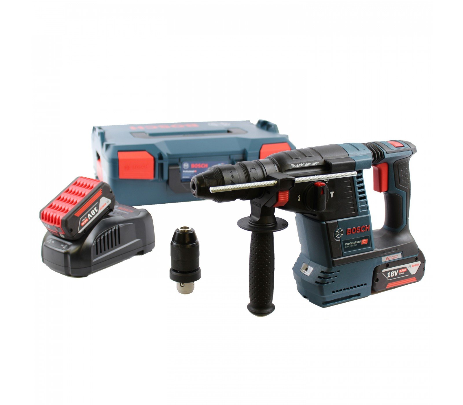 Akumuliatorinio perforatoriaus Bosch GBH 18V-26 F rinkinys, 18 V, 2 x 5 Ah, įkroviklis + lagaminas