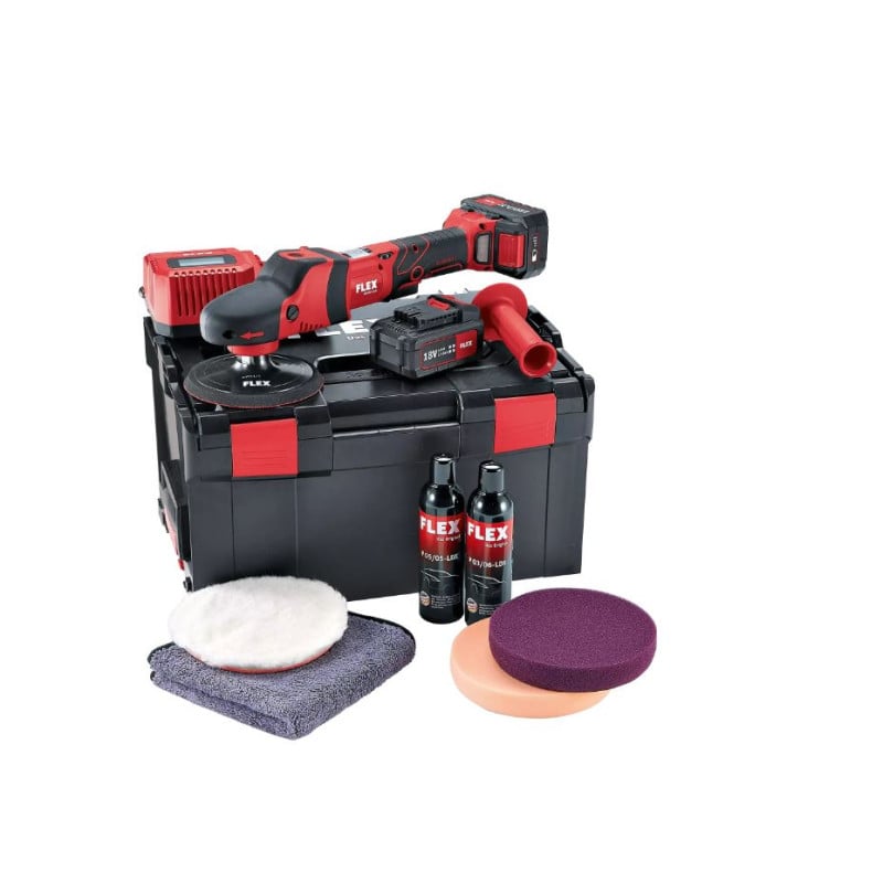 Flex akumuliatorinio poliruoklio komplektas PE 150 18.0-EC/5.0, 18 V (2 x 5.0 Ah + įkroviklis)