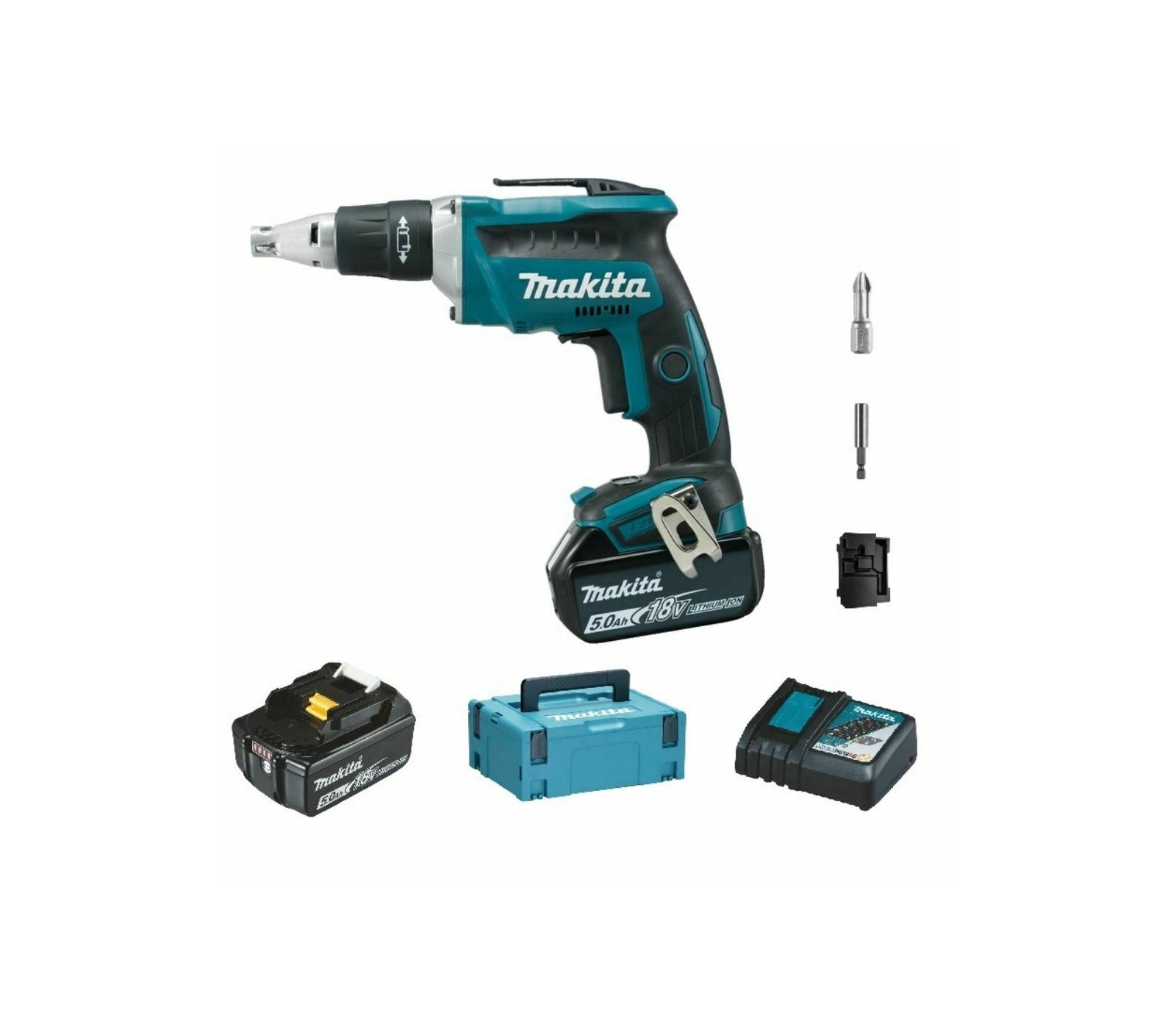 Akumuliatorinio suktuvo Makita DFS452RTJ rinkinys, 18 V, 2 x 5 Ah, įkroviklis + lagaminas