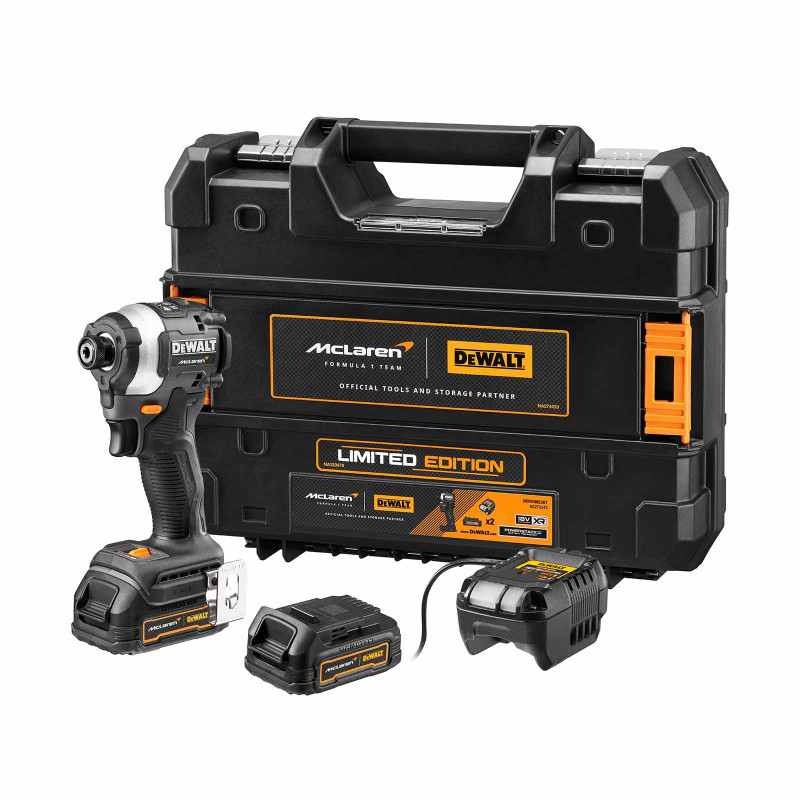 Dewalt akumuliatorinio smūginio suktuvo rinkinys McLaren DCF85ME2GT rinkinys, 1/4, 18 V, (2 x 1,7 Ah, įkroviklis + lagaminas)