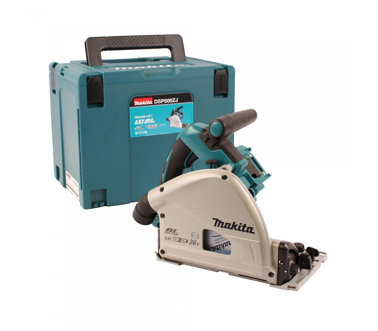 Akumuliatorinis rankinis diskinis pjūklas Makita DSP600ZJ, 2 x 18 V, 165 mm + lagaminas