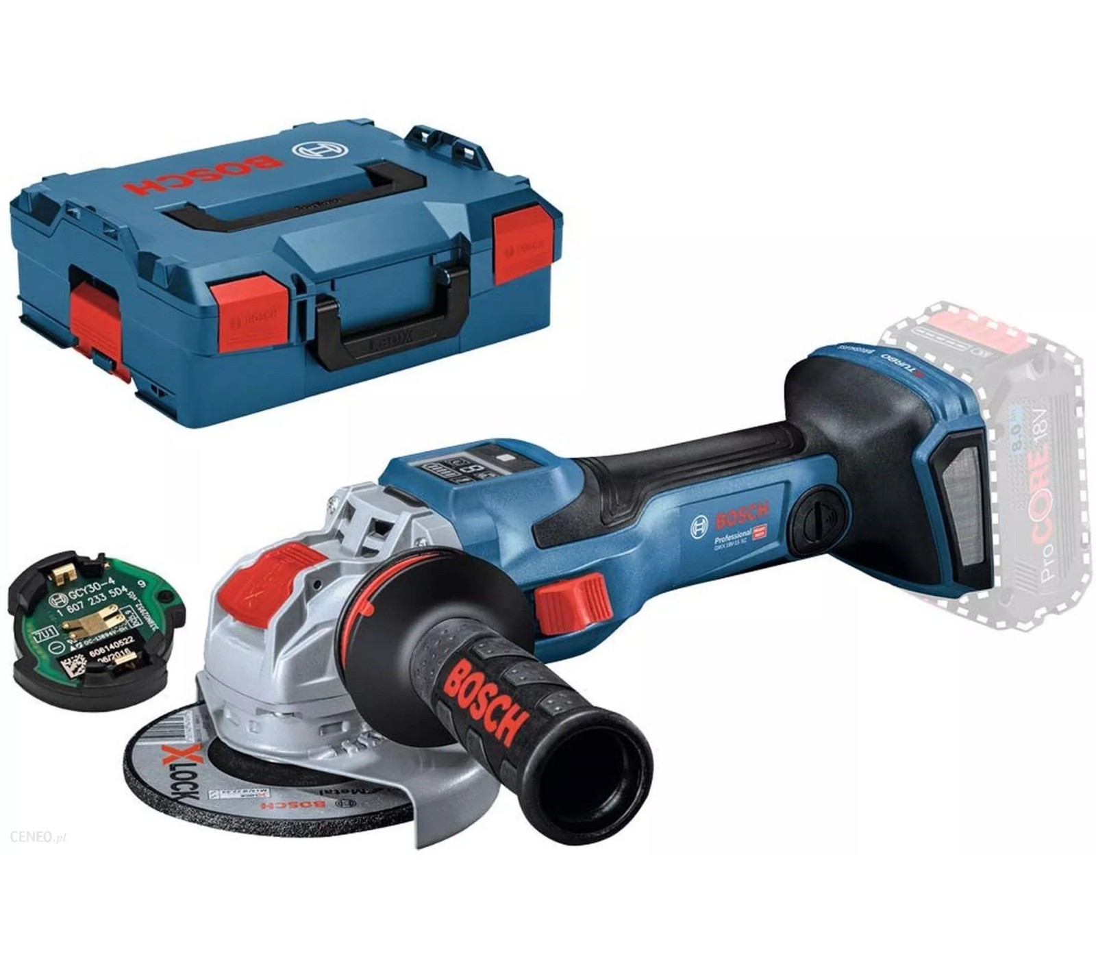 Akumuliatorinis kampinis šlifuoklis Bosch X-LOCK GWX 18V-15 SC, 125 mm, modulis + lagaminas