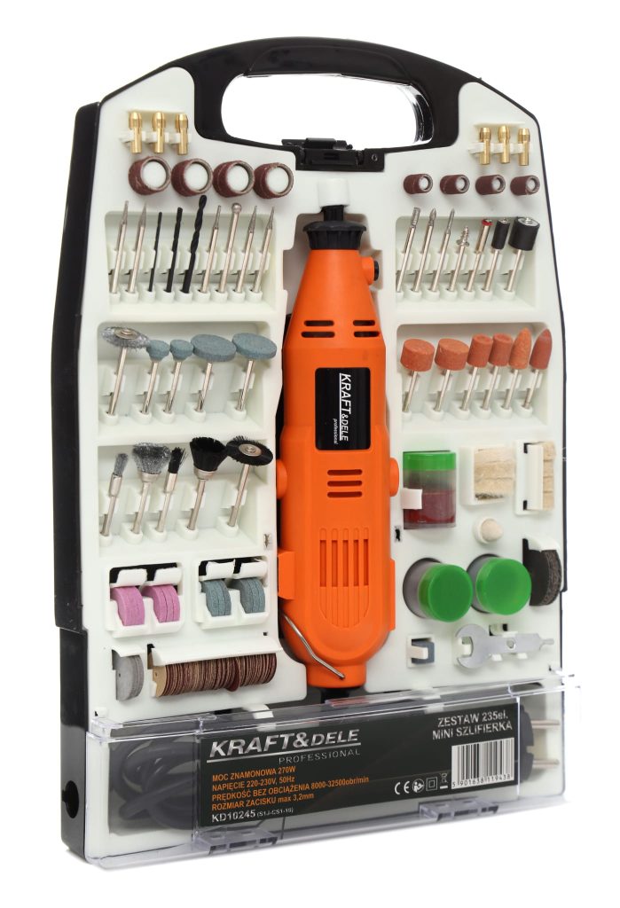 Mini šlifuoklis Kraft&Dele 270W + priedai - 235 elementai KD10245