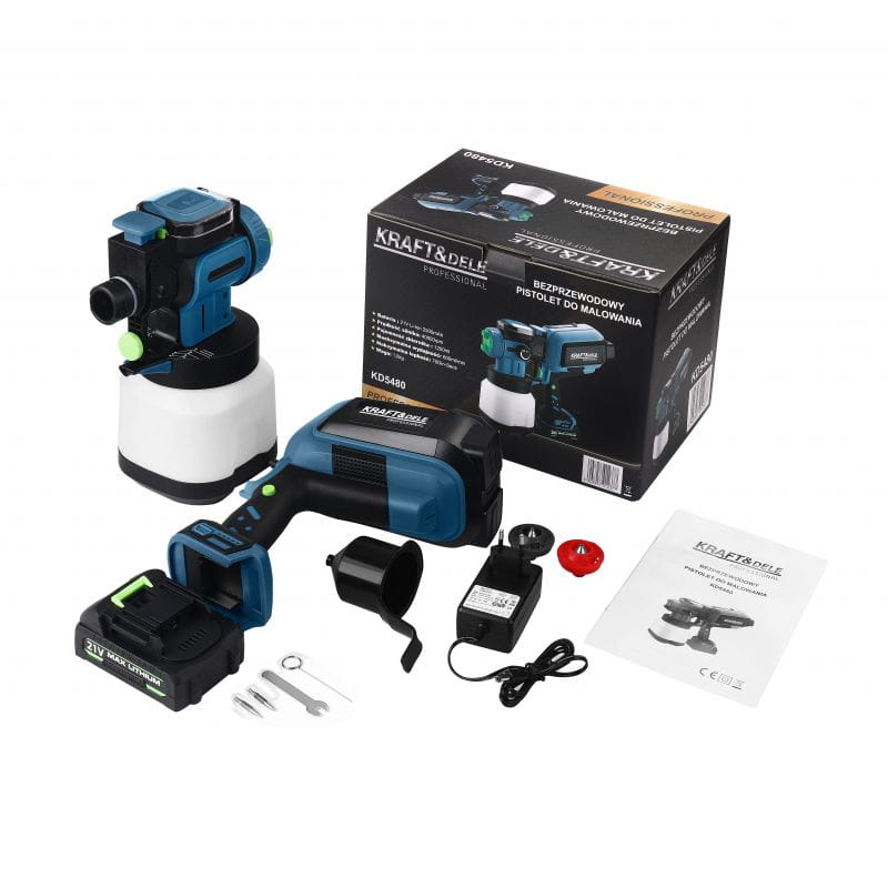 Akumuliatorinis dažymo purkštuvas 21V, 2500 mAh, 1200 ml, LED, KD5480