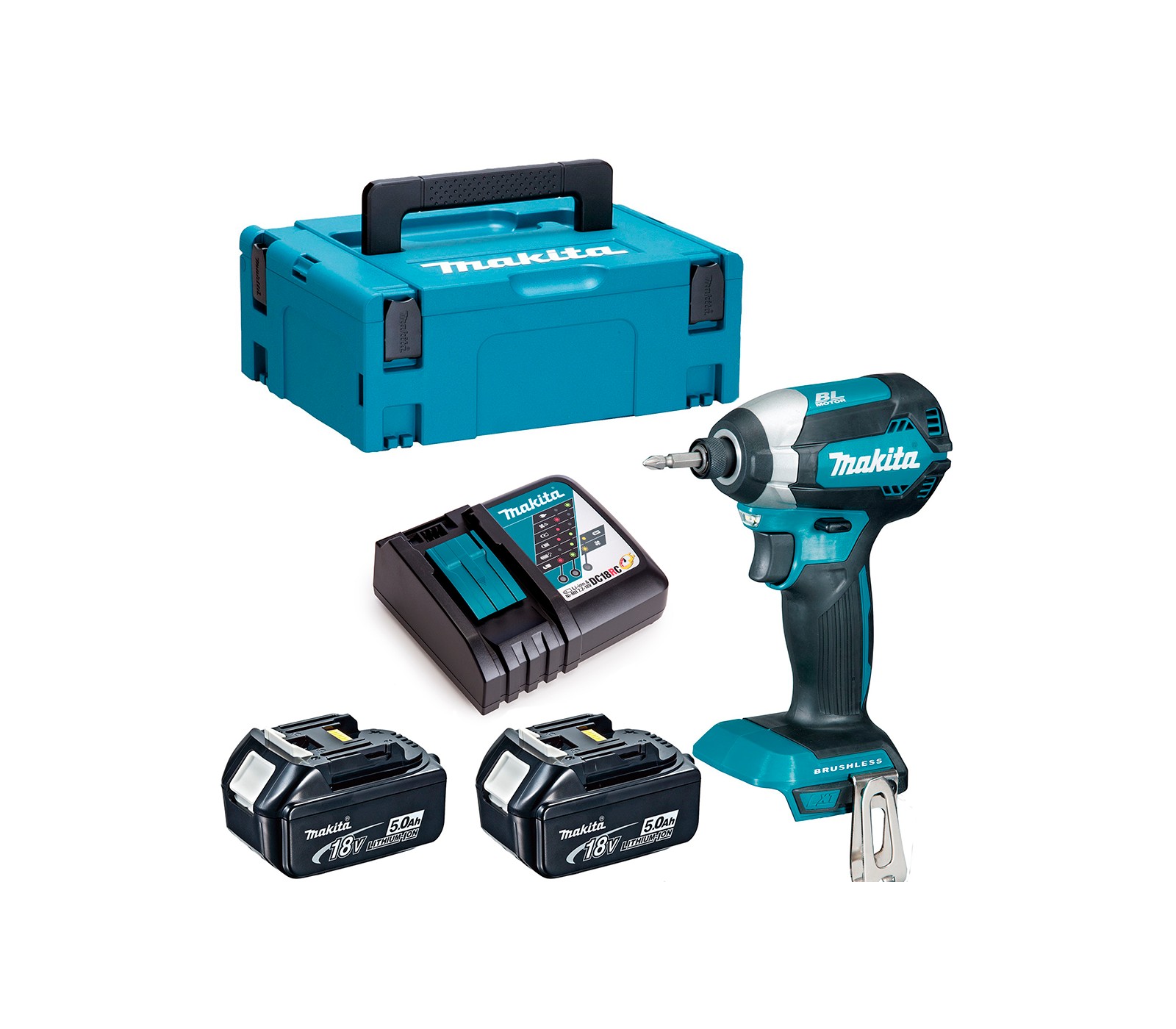 Akumuliatorinio smūginio suktuvo Makita (DTD153RTJ) rinkinys, 18 V, 2 x 5 Ah, įkroviklis + lagaminas