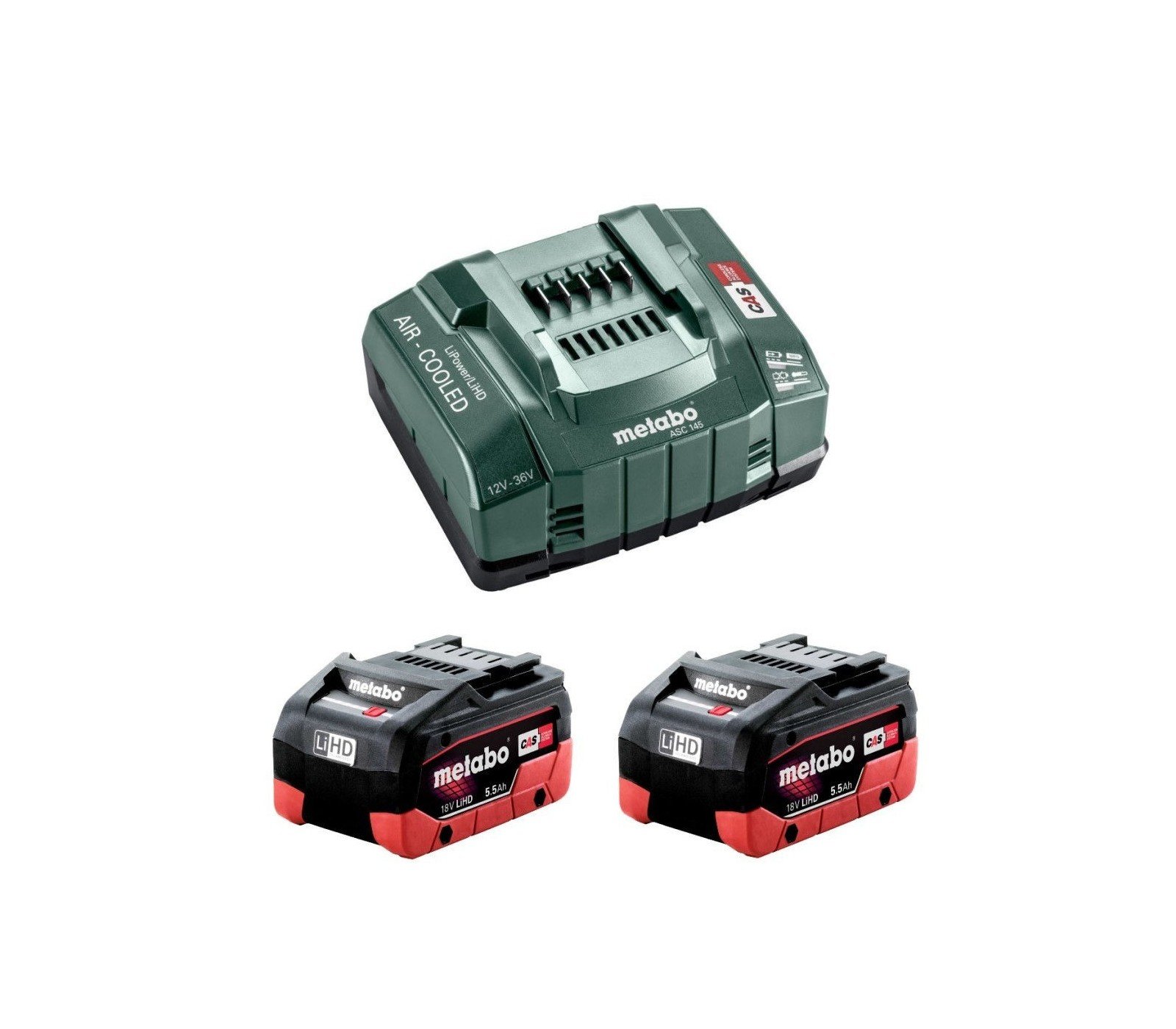 Akumuliatorių 2 x 5,5 Ah, 18 V ir įkroviklio ASC 145 rinkinys Metabo Basic (685122000)