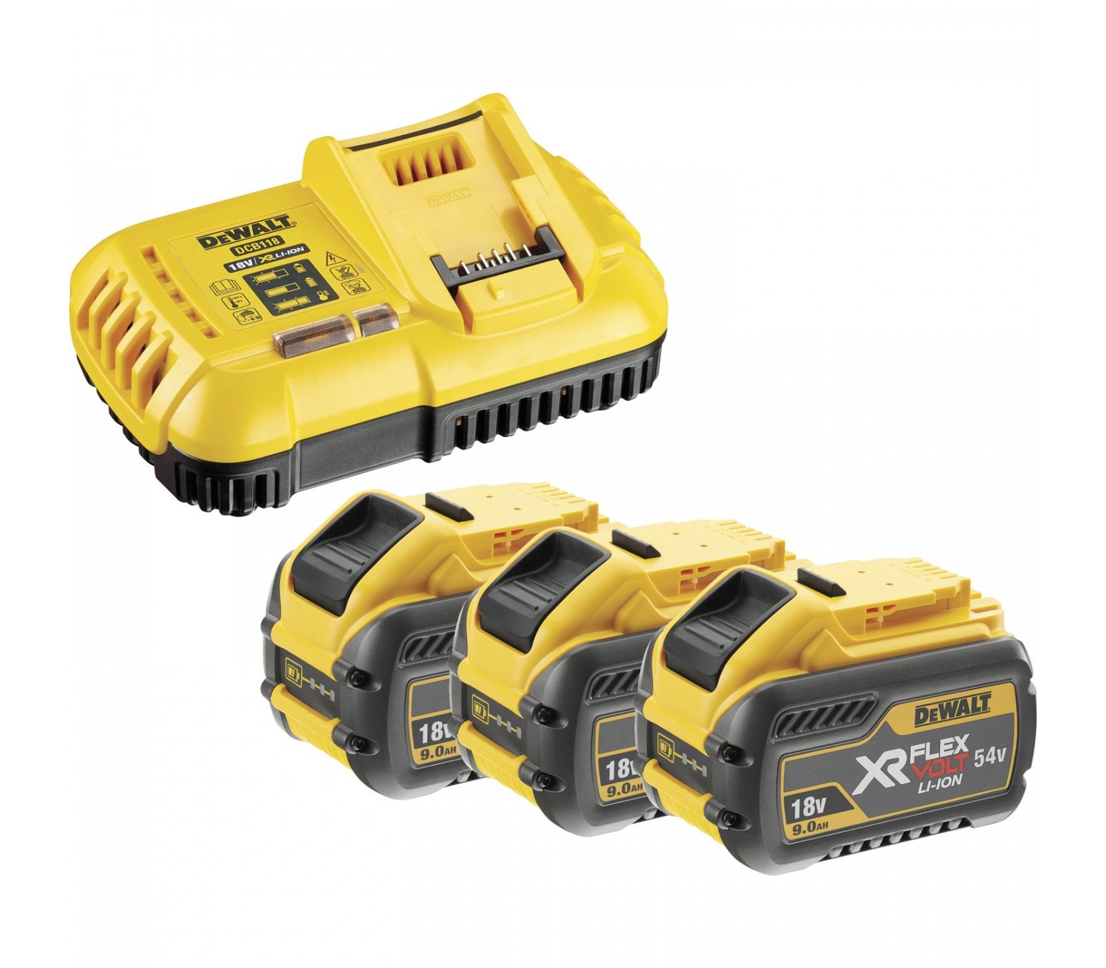 Dewalt akumuliatorių ir įkroviklio rinkinys Flexvolt (DCB118X3-QW), (DCB547) 3 x 9 Ah, 54 V ir įkroviklis (DCB118)