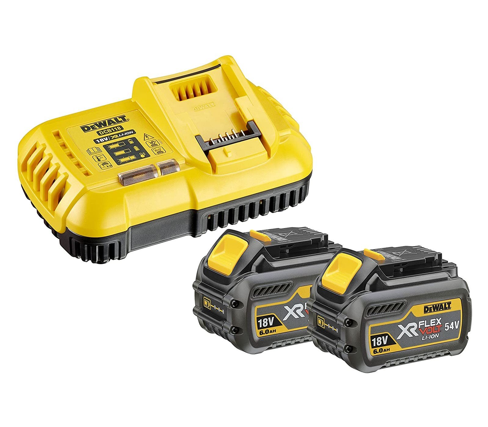 Dewalt akumuliatorių ir įkroviklio rinkinys DCB118T2, FlexVolt DCB546 2 x 6 Ah, 54 V ir DCB118
