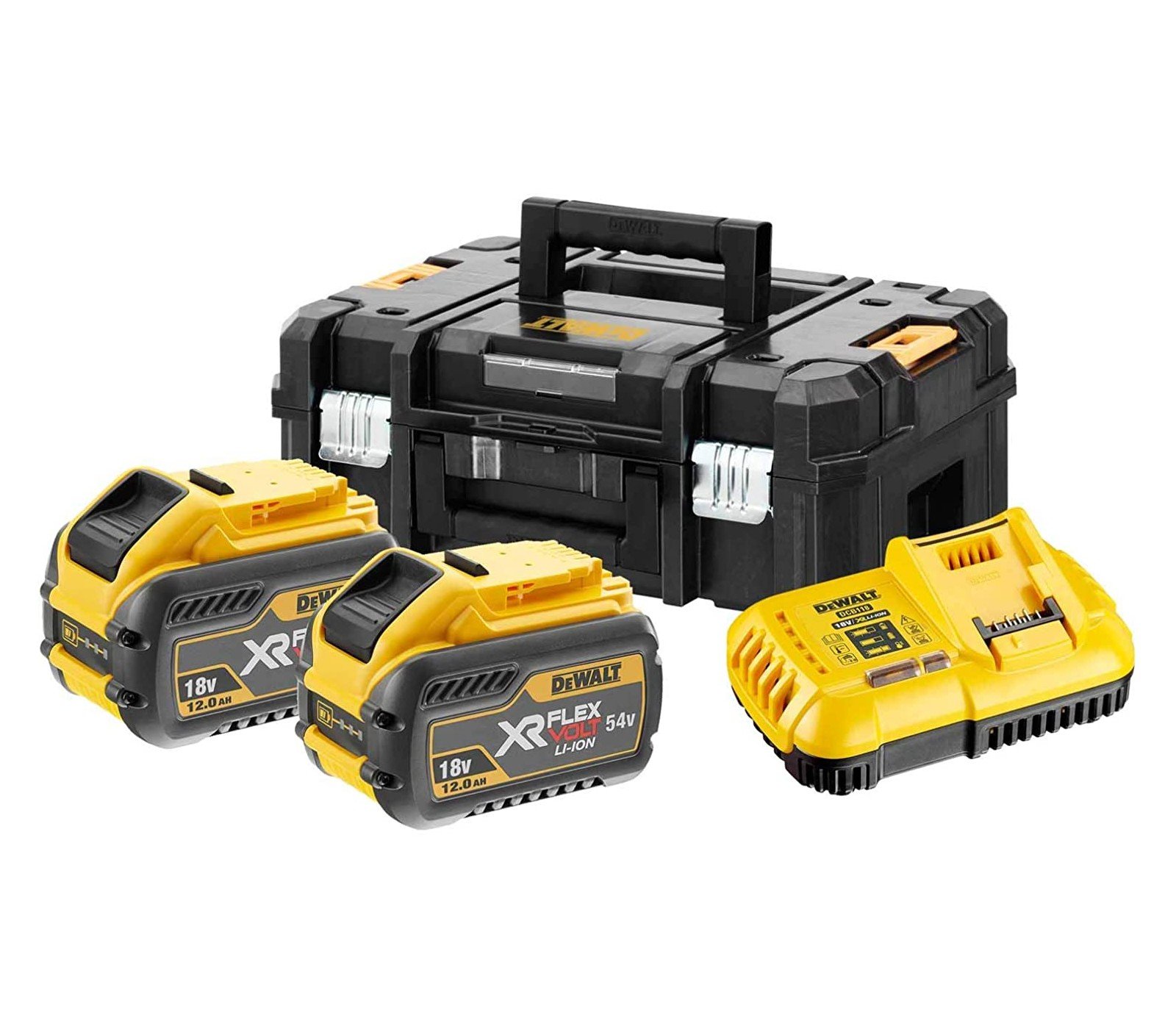 Dewalt akumuliatorių ir įkroviklio rinkinys DCB118Y2T-QW , DCB548 2 x 12 Ah , 54 V, FlexVolt + įkroviklis DCB118 + lagaminas