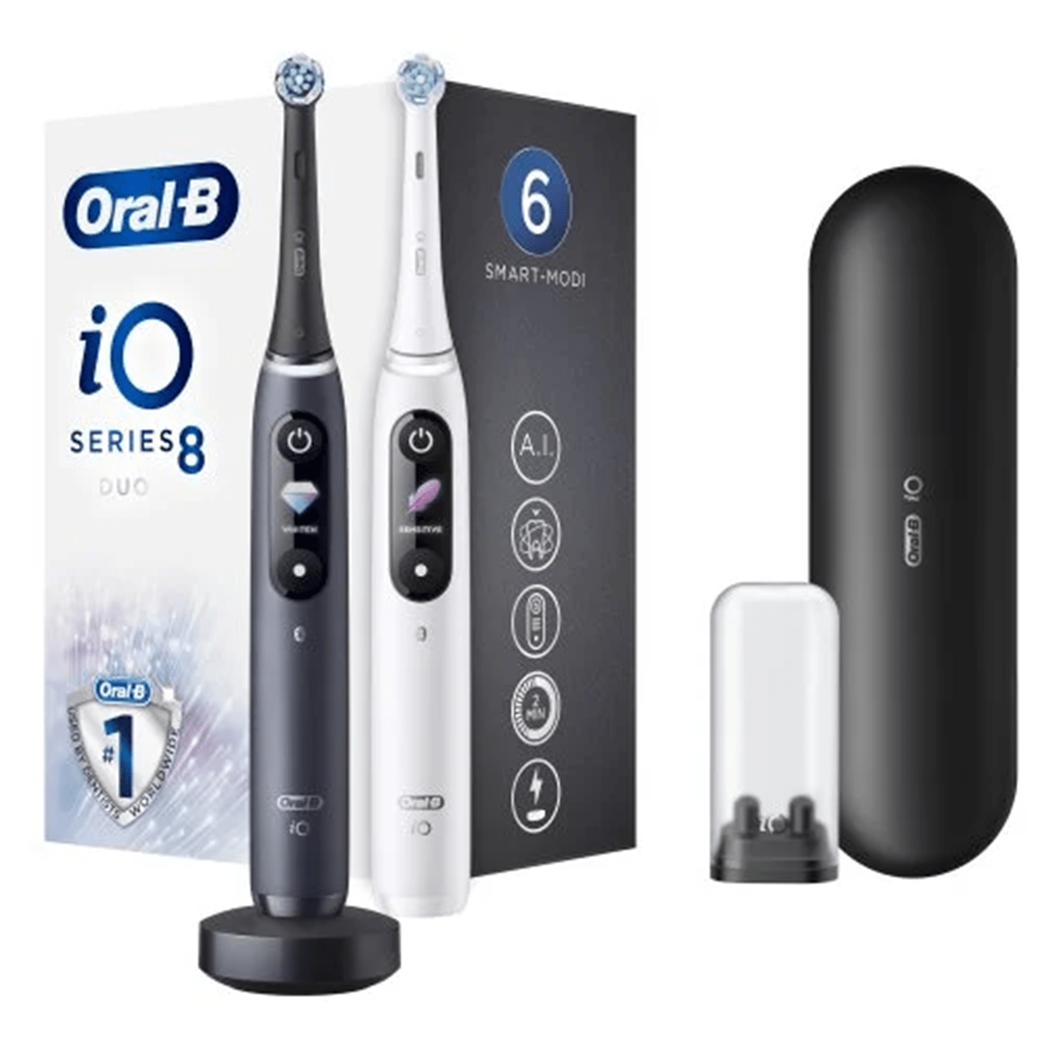 "Oral-B iO8 Duo" elektrinių garsinių dantų šepetėlių komplektas, 2 vnt.