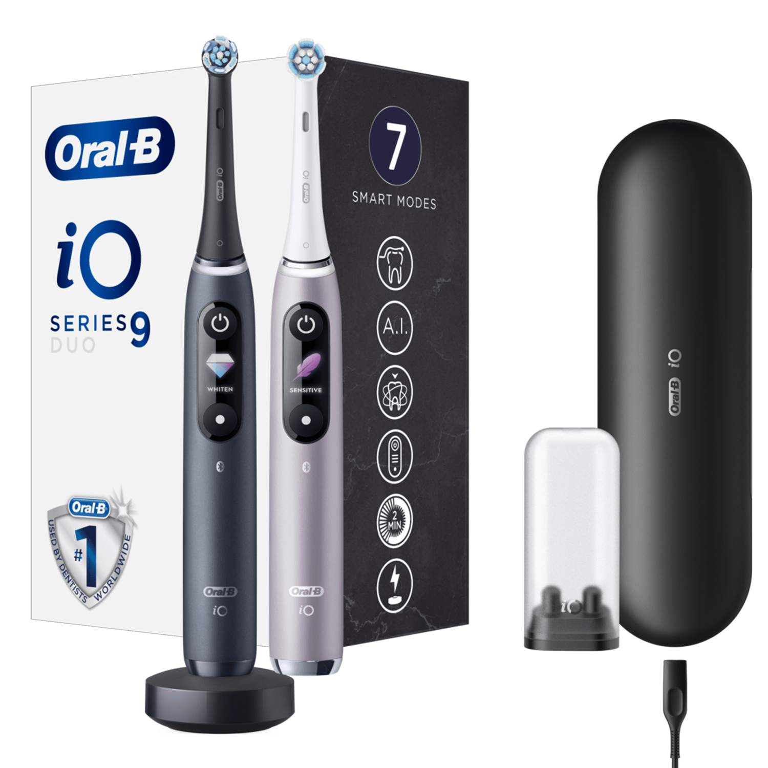 "Oral-B iO9 Duo" elektrinių garsinių dantų šepetėlių komplektas, 2 vnt.