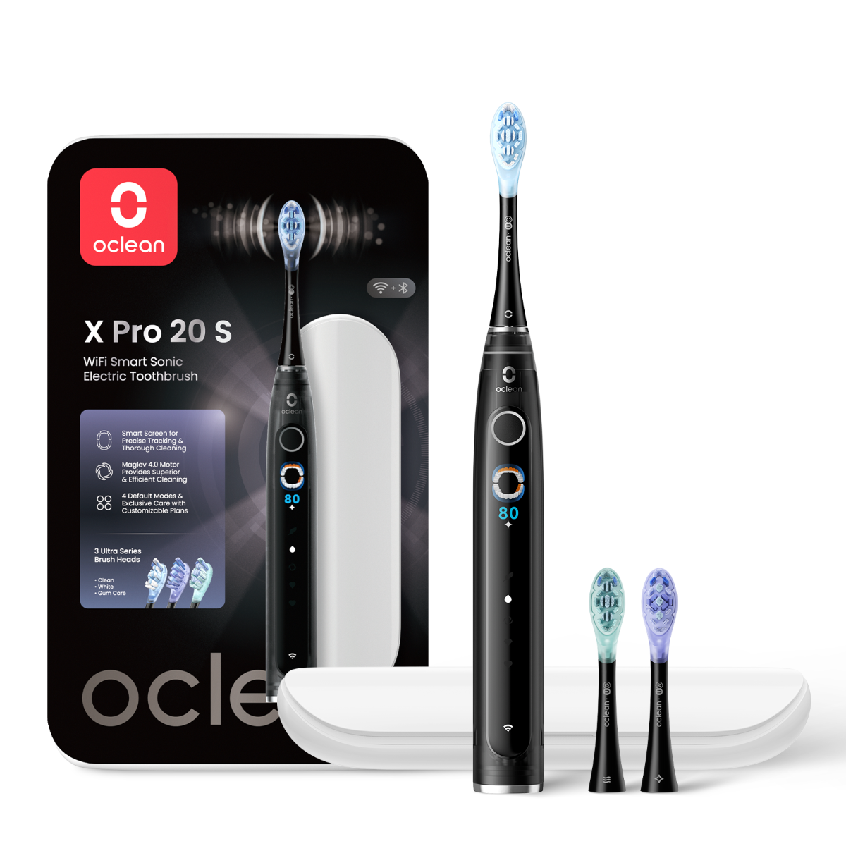 OCLEAN X PRO 20 S, išmanusis elektrinis dantų šepetėlis, juodos spalvos, 1 vnt.