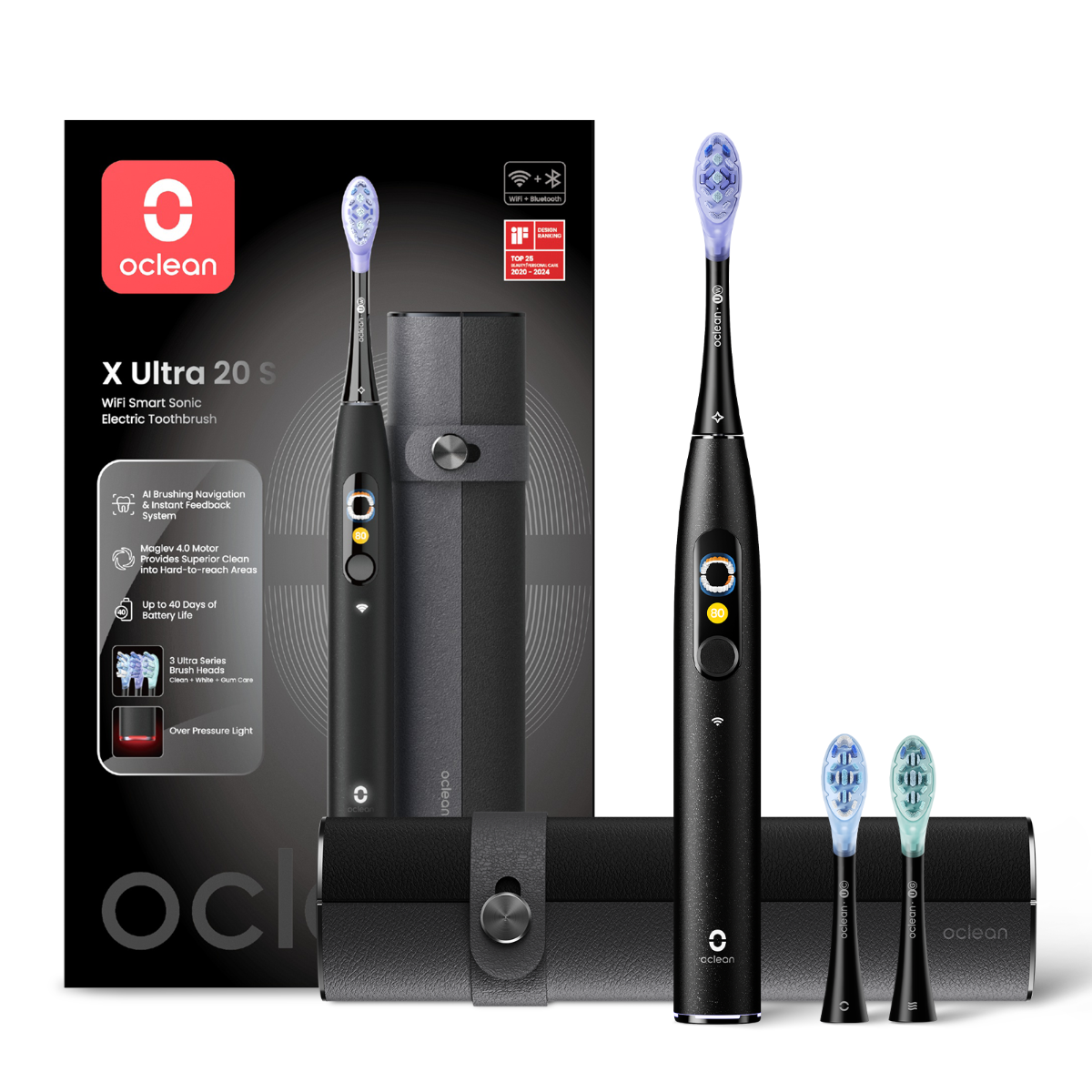 OCLEAN X ULTRA 20 S, išmanusis elektrinis dantų šepetėlis, juodos spalvos, 1 vnt.