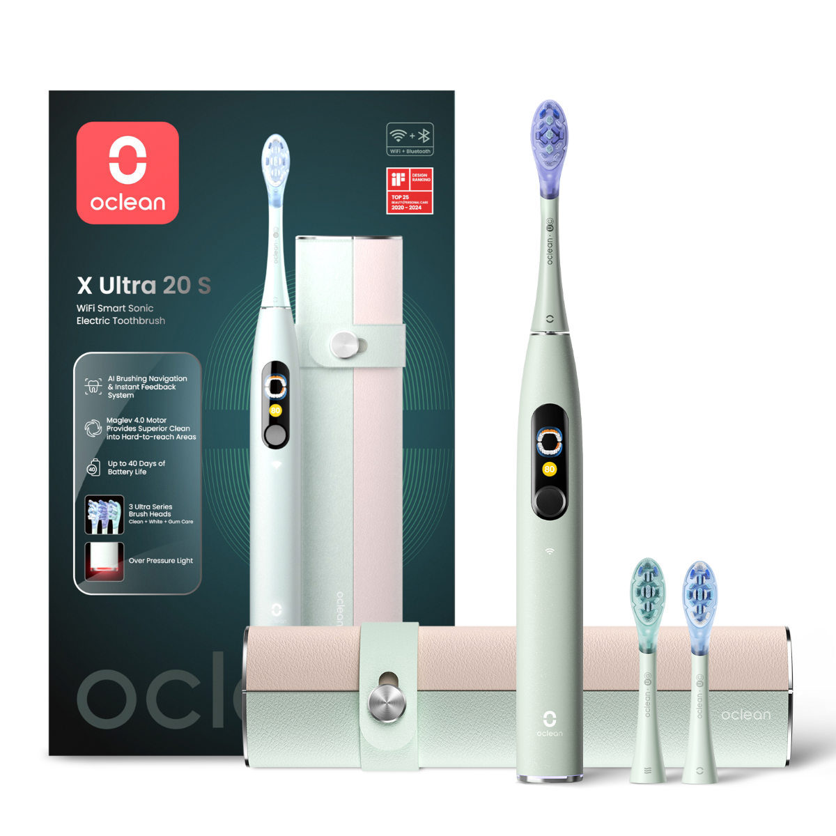 OCLEAN X ULTRA 20 S, , išmanusis elektrinis dantų šepetėlis, žalios spalvos, 1 vnt.