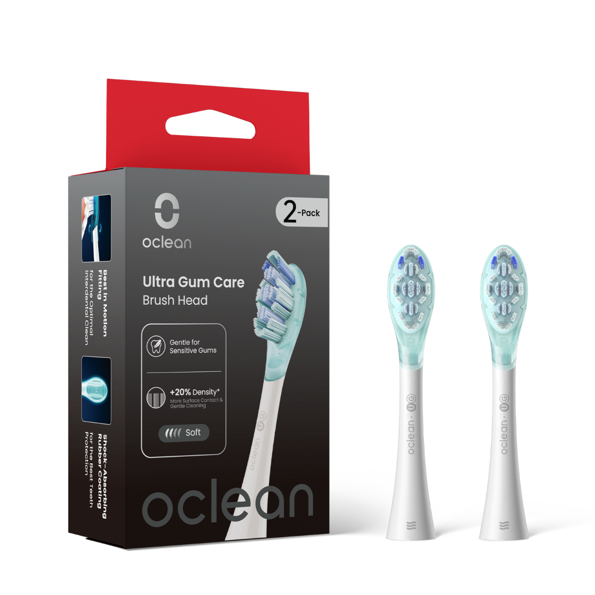 OCLEAN, elektrinio dantų šepetėlio Ultra Gum Care serijos baltos spalvos galvutės, 2 vnt.