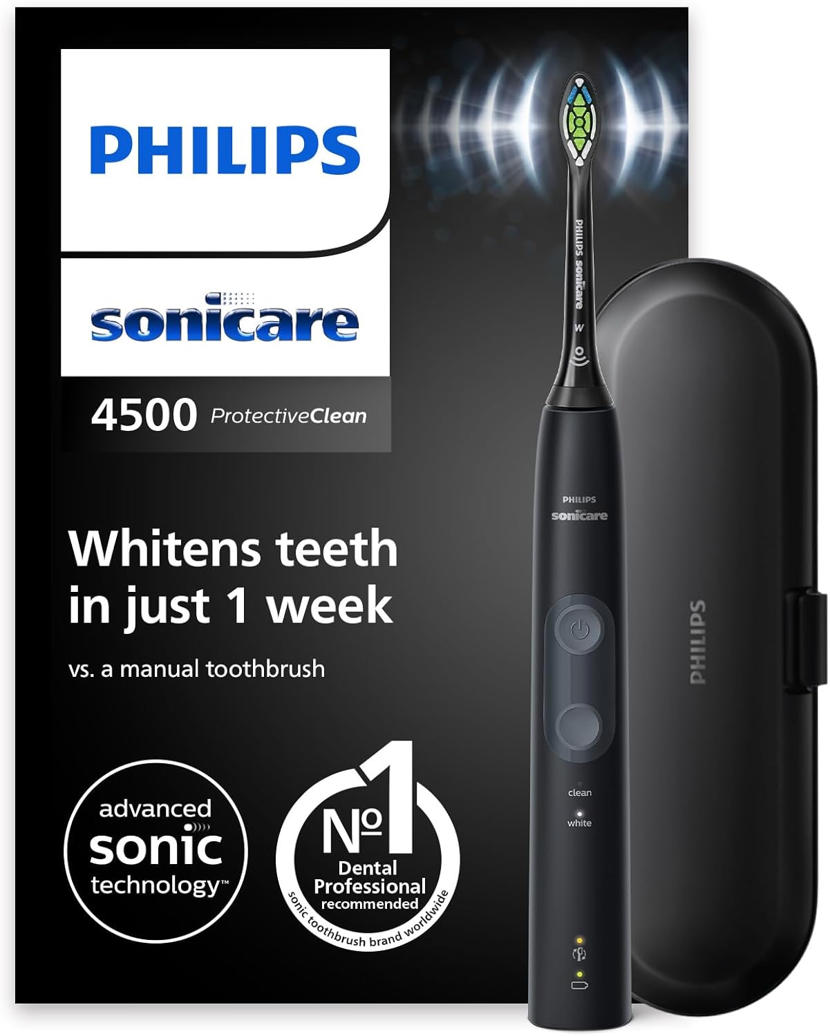 Elektrinis dantų šepetėlis Philips Sonicare ProtectiveClean 4500, juodas Prekė-HX6830/53