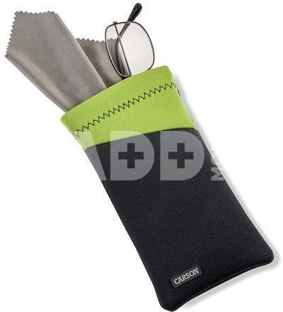 Carson Neoprene Spectacles bag with microfibre cloth - Gray/Green